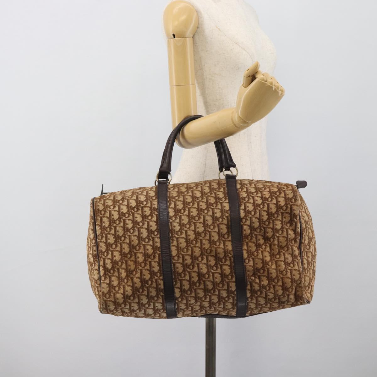 Christian Dior Trotter Canvas Boston Bag Beige Gold Auth 192191
