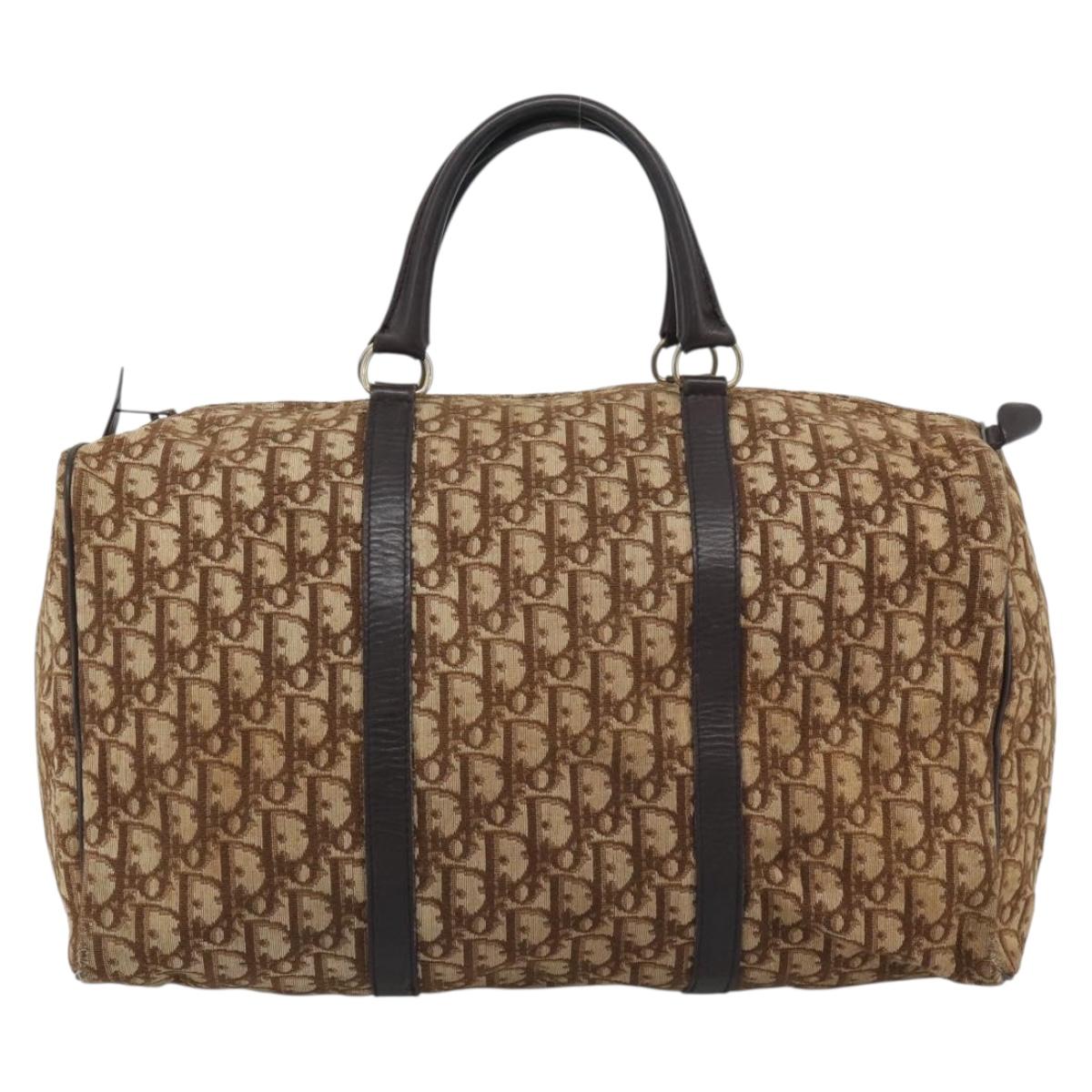 Christian Dior Trotter Canvas Boston Bag Beige Gold Auth 192191