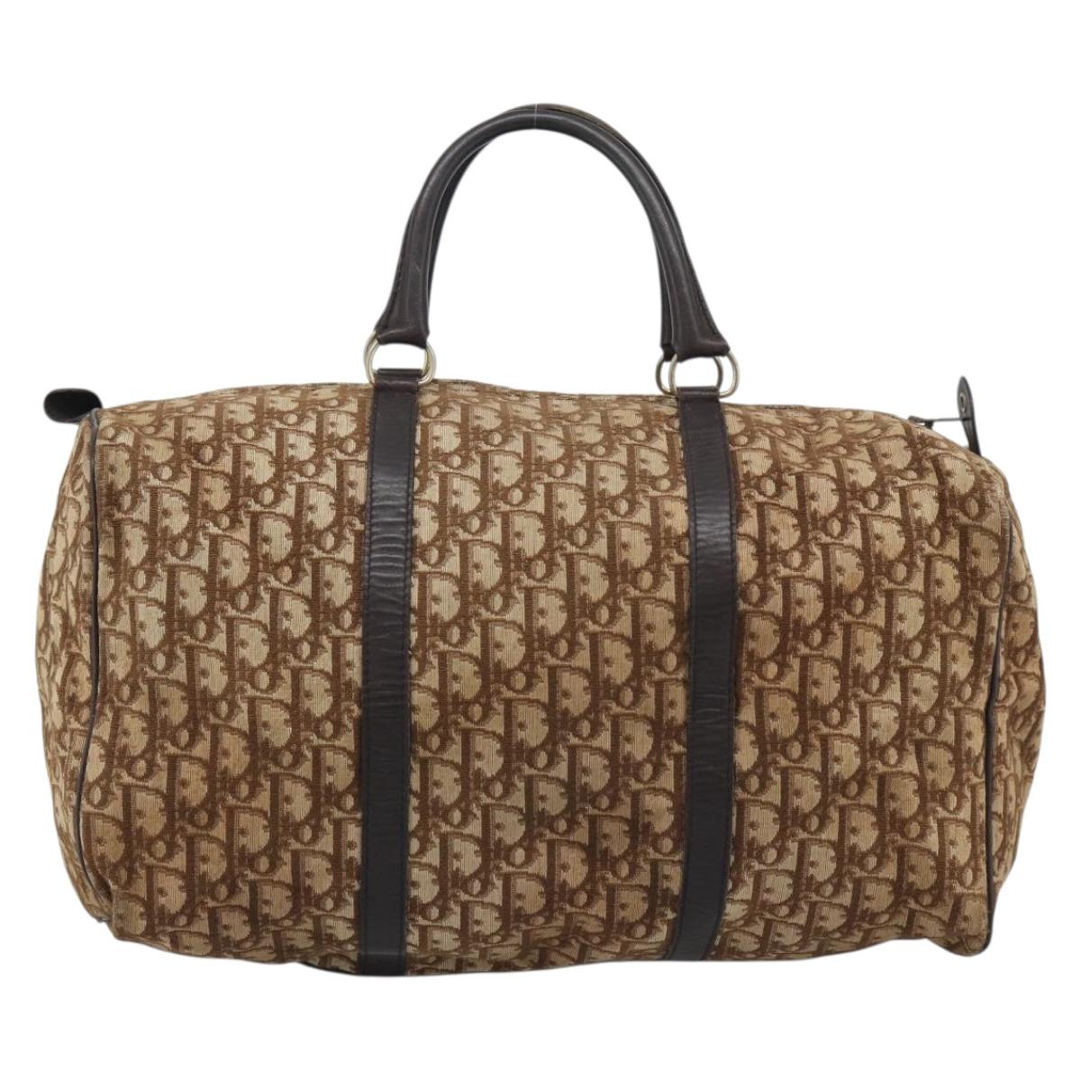 Christian Dior Trotter Canvas Boston Bag Beige Gold Auth 192191