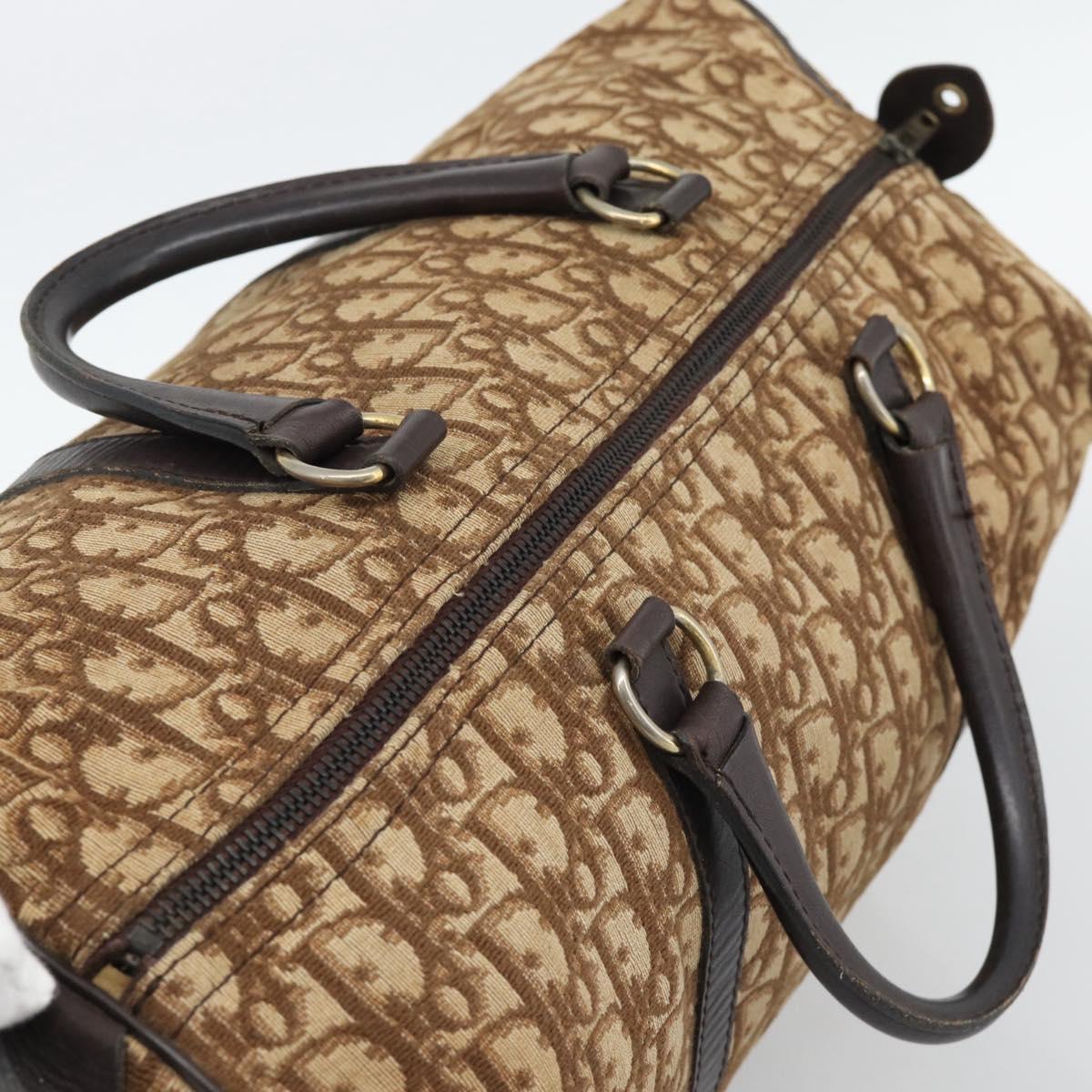 Christian Dior Trotter Canvas Boston Bag Beige Gold Auth 192191