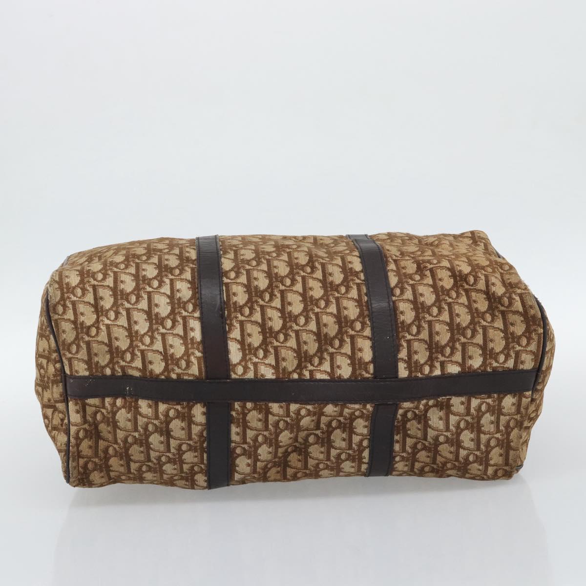 Christian Dior Trotter Canvas Boston Bag Beige Gold Auth 192191