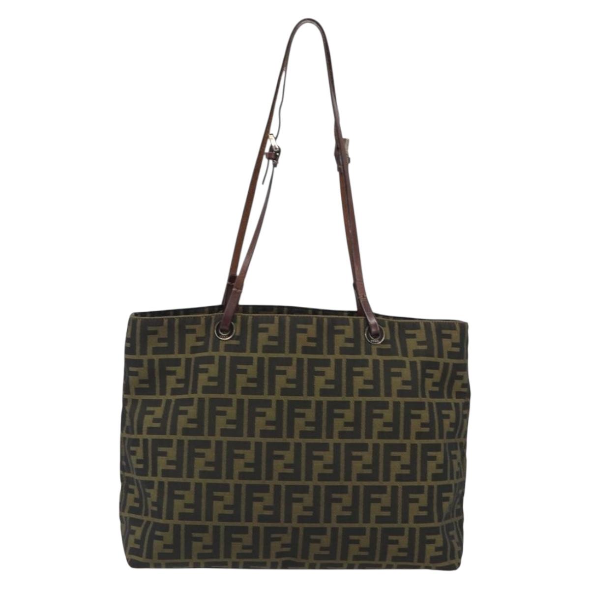FENDI Zucca Canvas Mamma Baguette Tote Bag Brown Black Auth 192192A