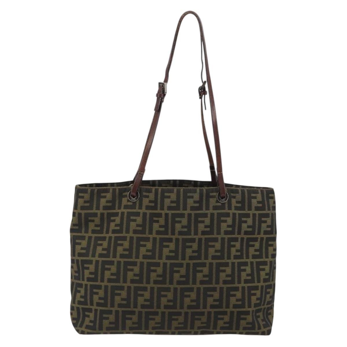 FENDI Zucca Canvas Mamma Baguette Tote Bag Brown Black Auth 192192A