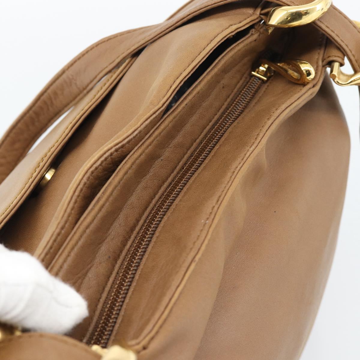 LOEWE Shoulder Bag Leather Brown Gold Auth 192193