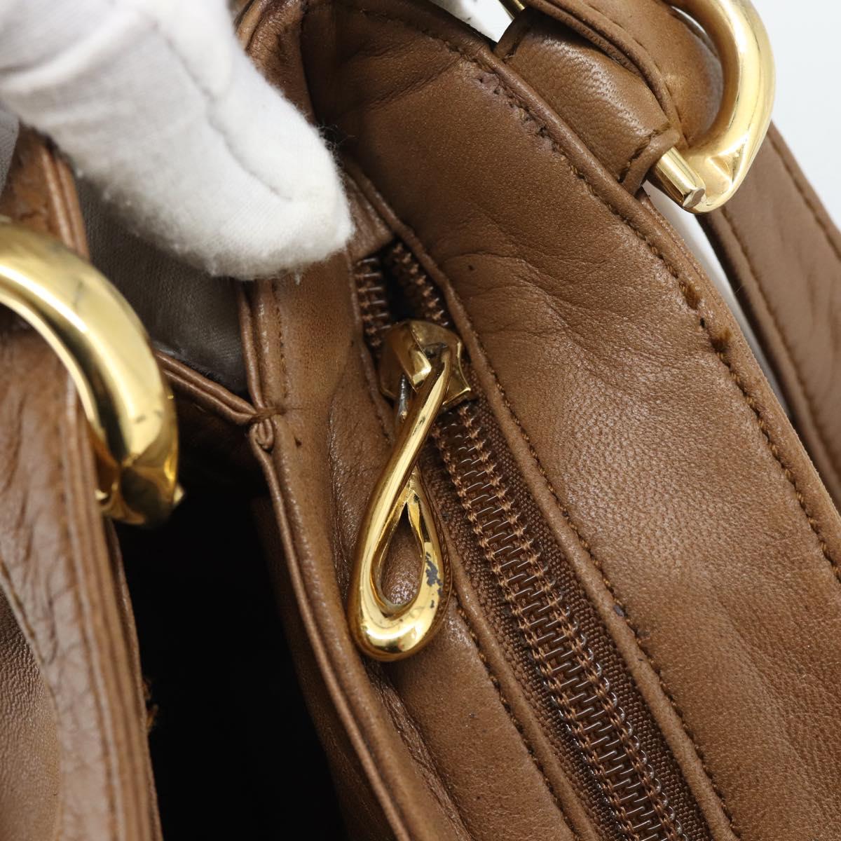 LOEWE Shoulder Bag Leather Brown Gold Auth 192193