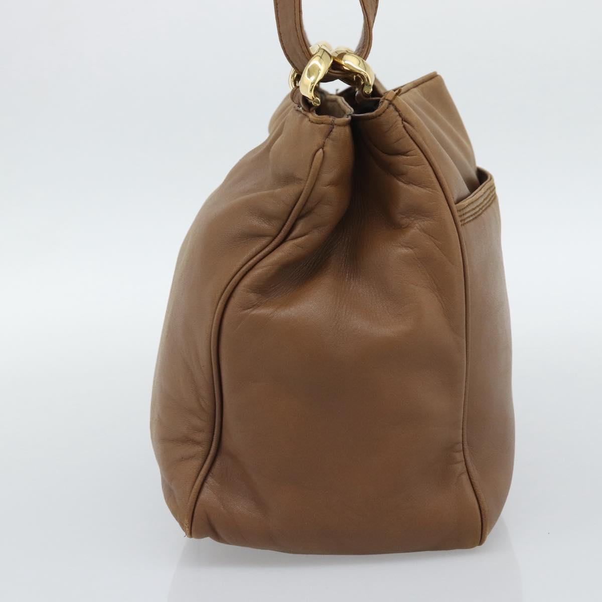 LOEWE Shoulder Bag Leather Brown Gold Auth 192193