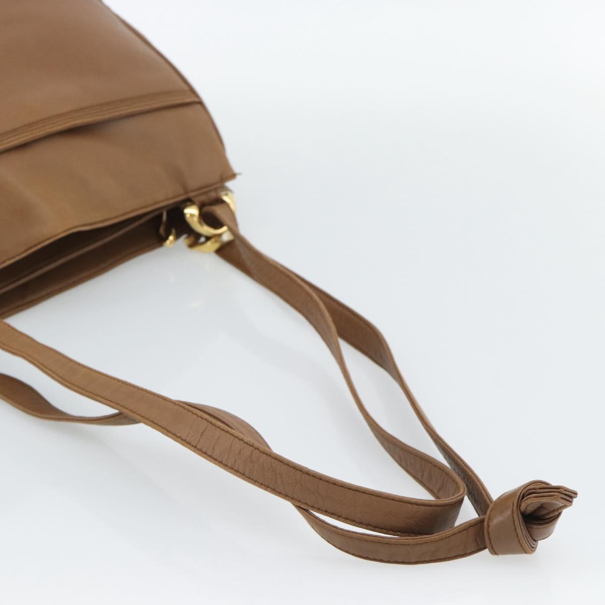 LOEWE Shoulder Bag Leather Brown Gold Auth 192193