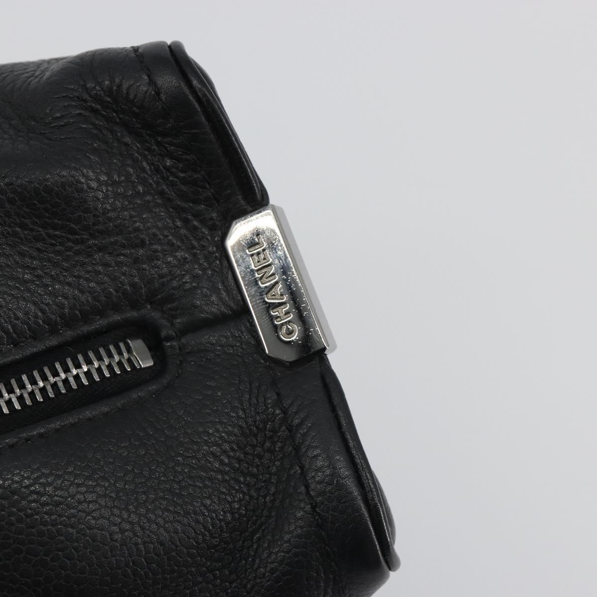 CHANEL Choco Bar Boston Bag Caviar Skin Black Silver CC Auth 192194SAM