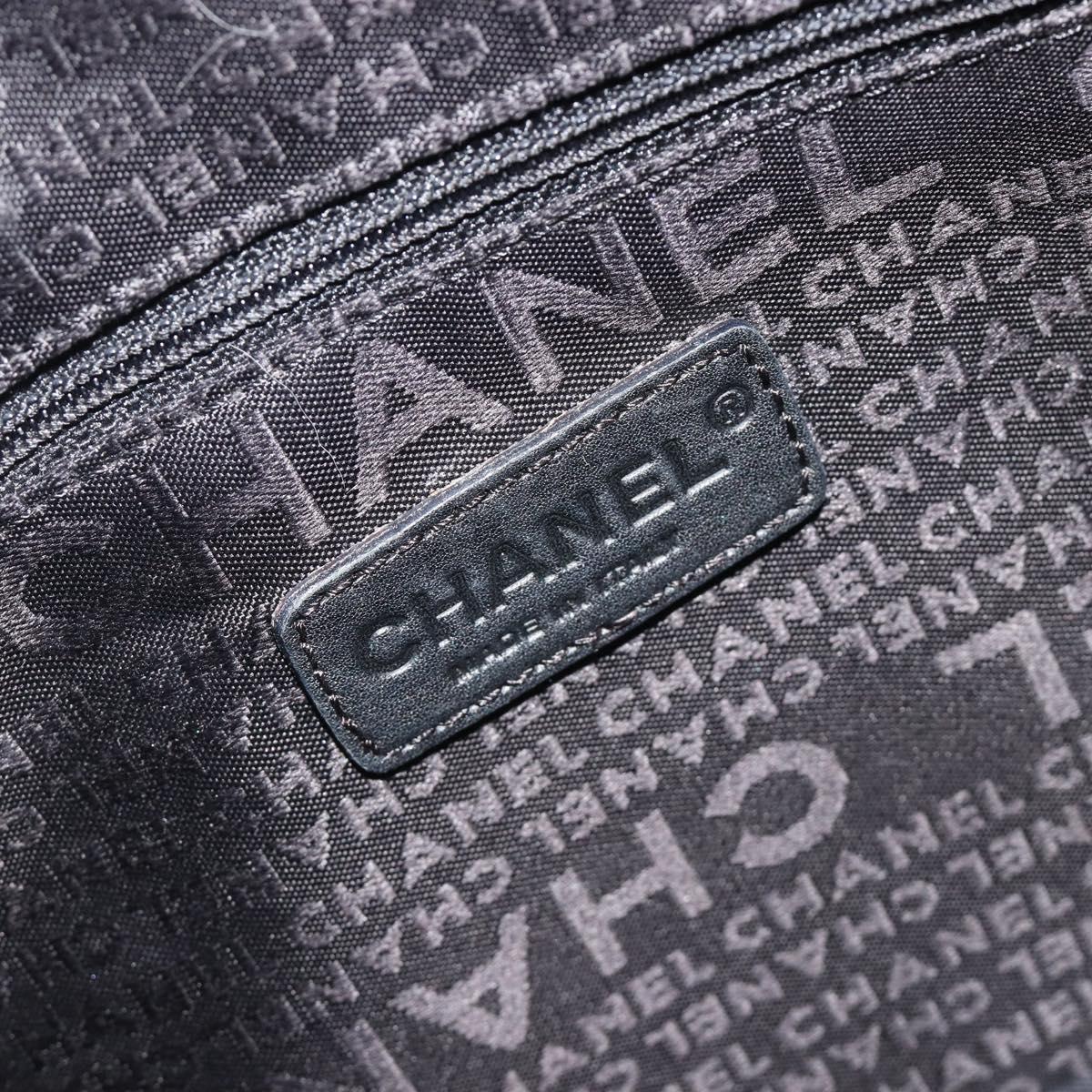 CHANEL Choco Bar Boston Bag Caviar Skin Black Silver CC Auth 192194SAM