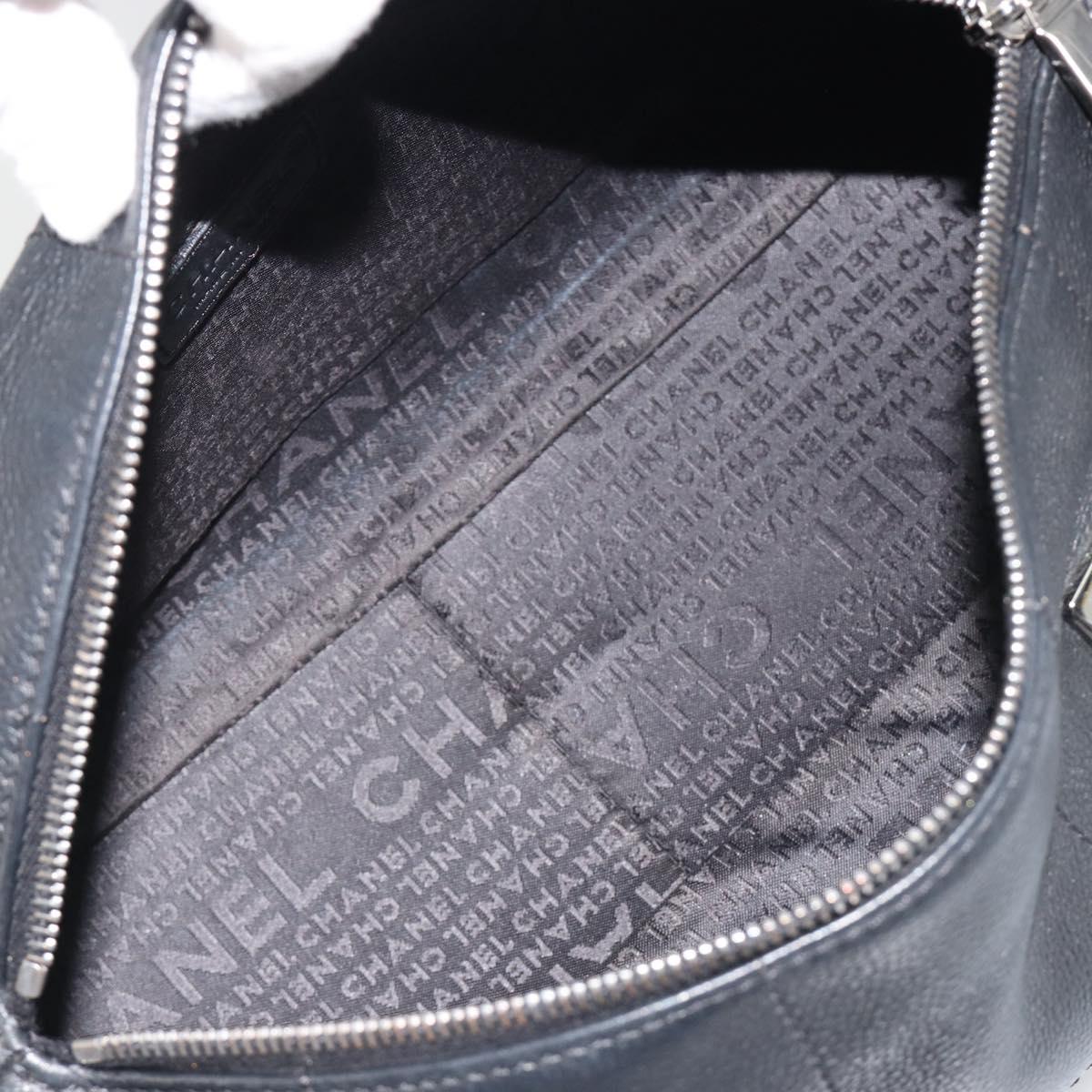 CHANEL Choco Bar Boston Bag Caviar Skin Black Silver CC Auth 192194SAM