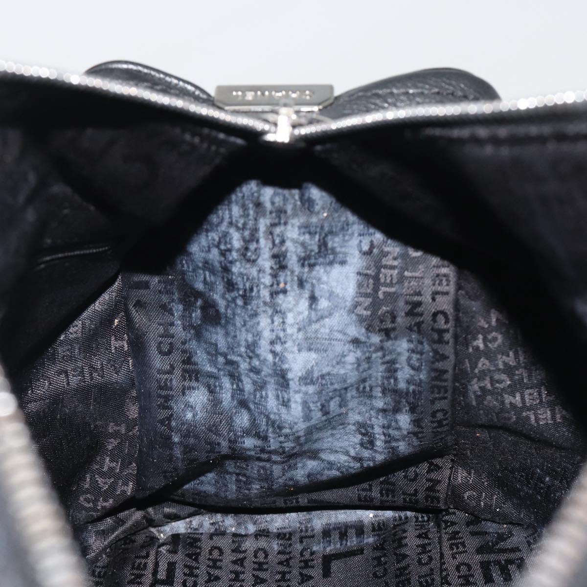 CHANEL Choco Bar Boston Bag Caviar Skin Black Silver CC Auth 192194SAM
