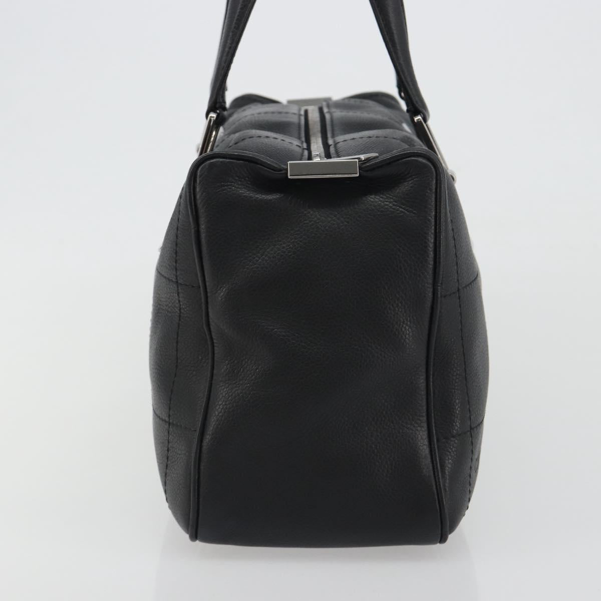 CHANEL Choco Bar Boston Bag Caviar Skin Black Silver CC Auth 192194SAM