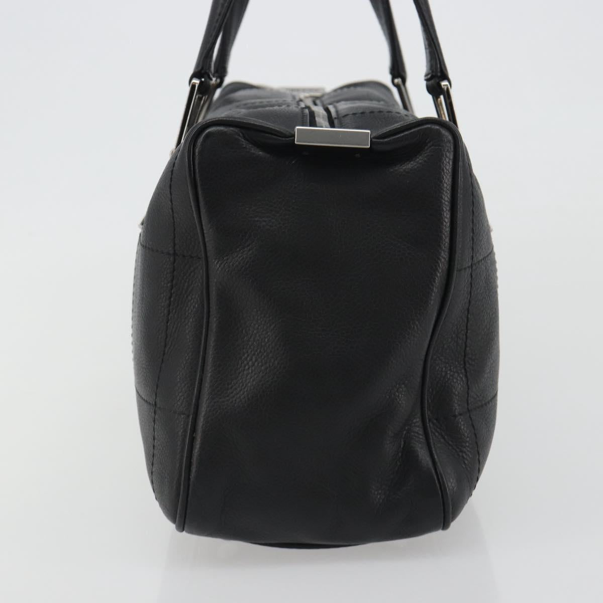 CHANEL Choco Bar Boston Bag Caviar Skin Black Silver CC Auth 192194SAM