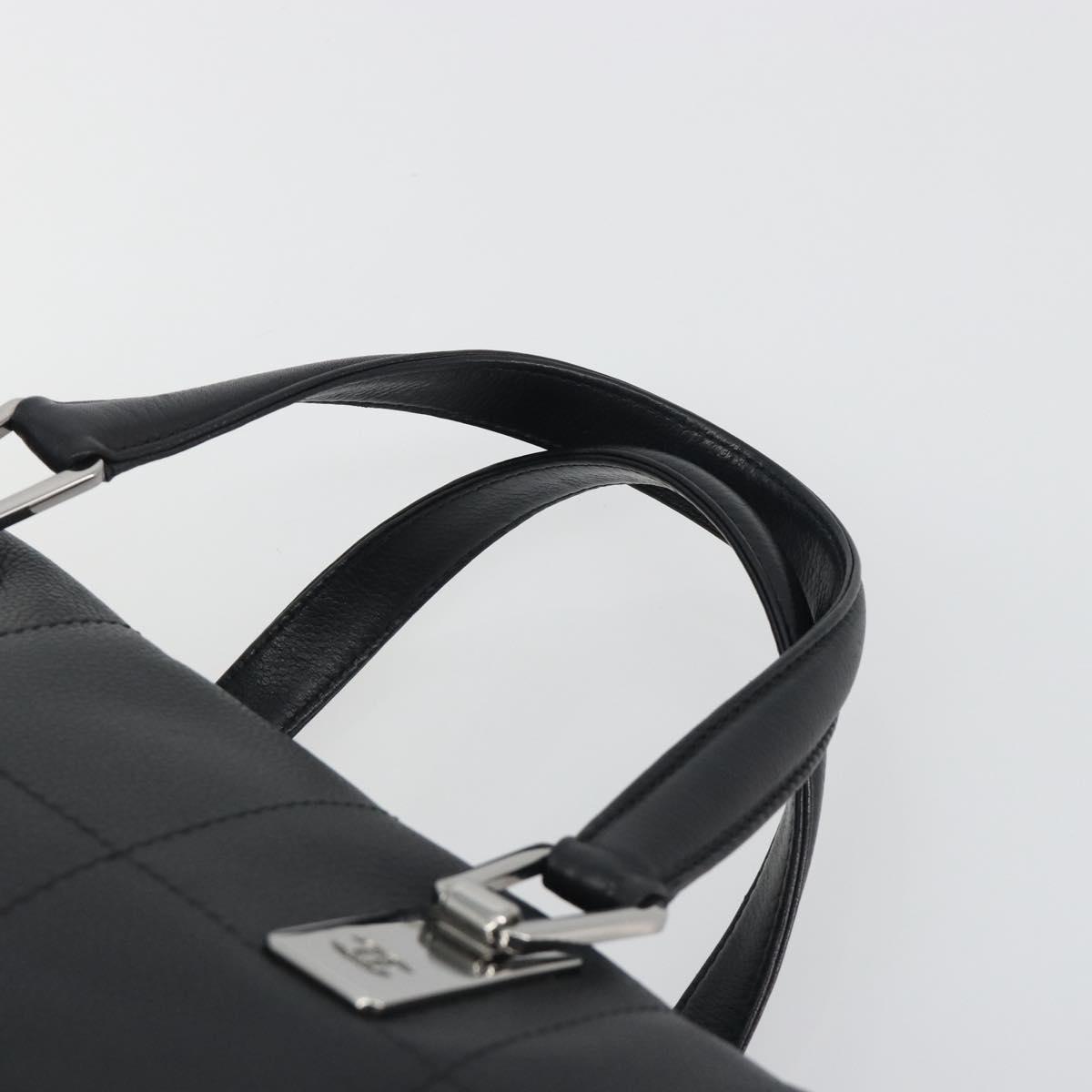 CHANEL Choco Bar Boston Bag Caviar Skin Black Silver CC Auth 192194SAM