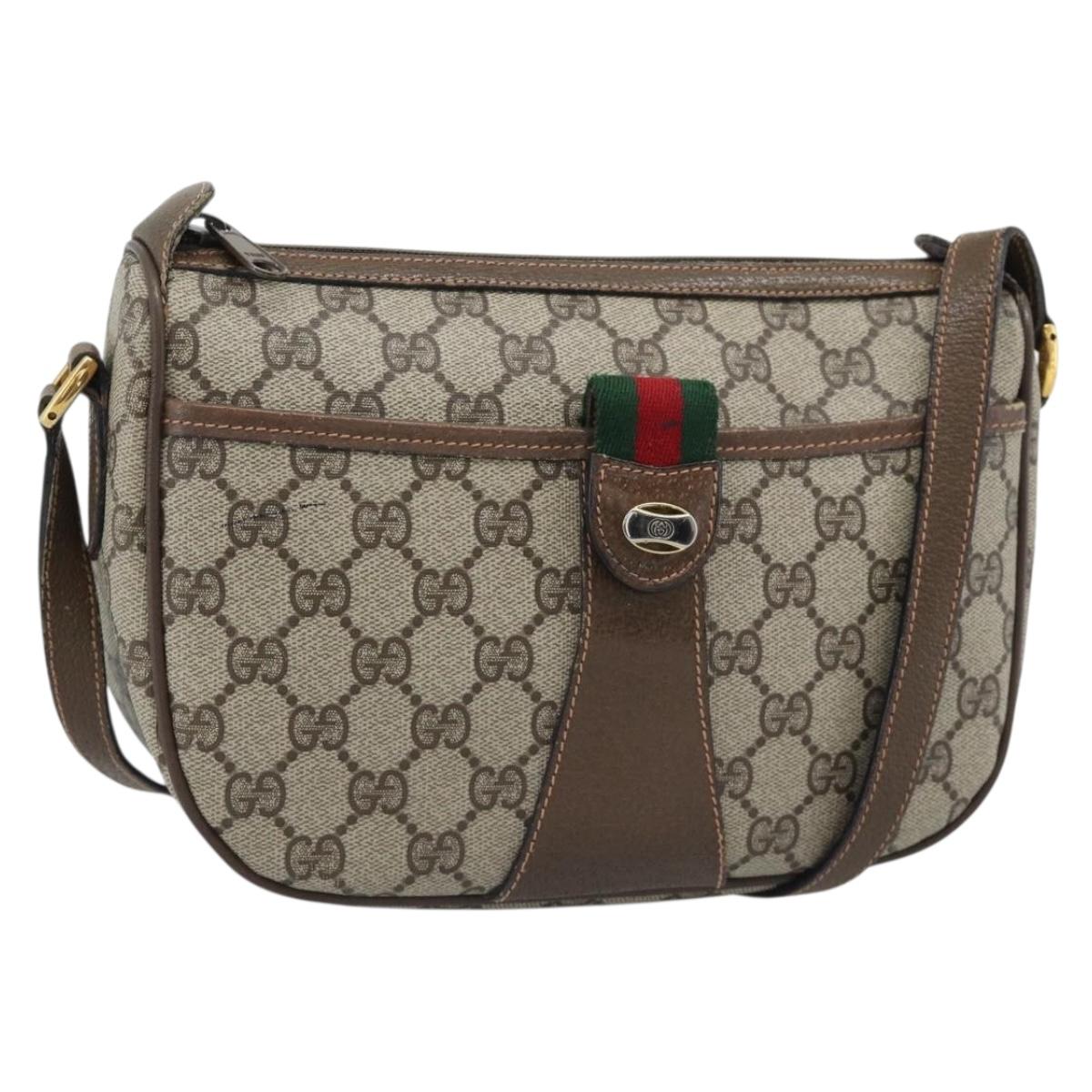 GUCCI GG Supreme Web Sherry Line Bag PVC Beige Gold 89 02 032 Auth 192195