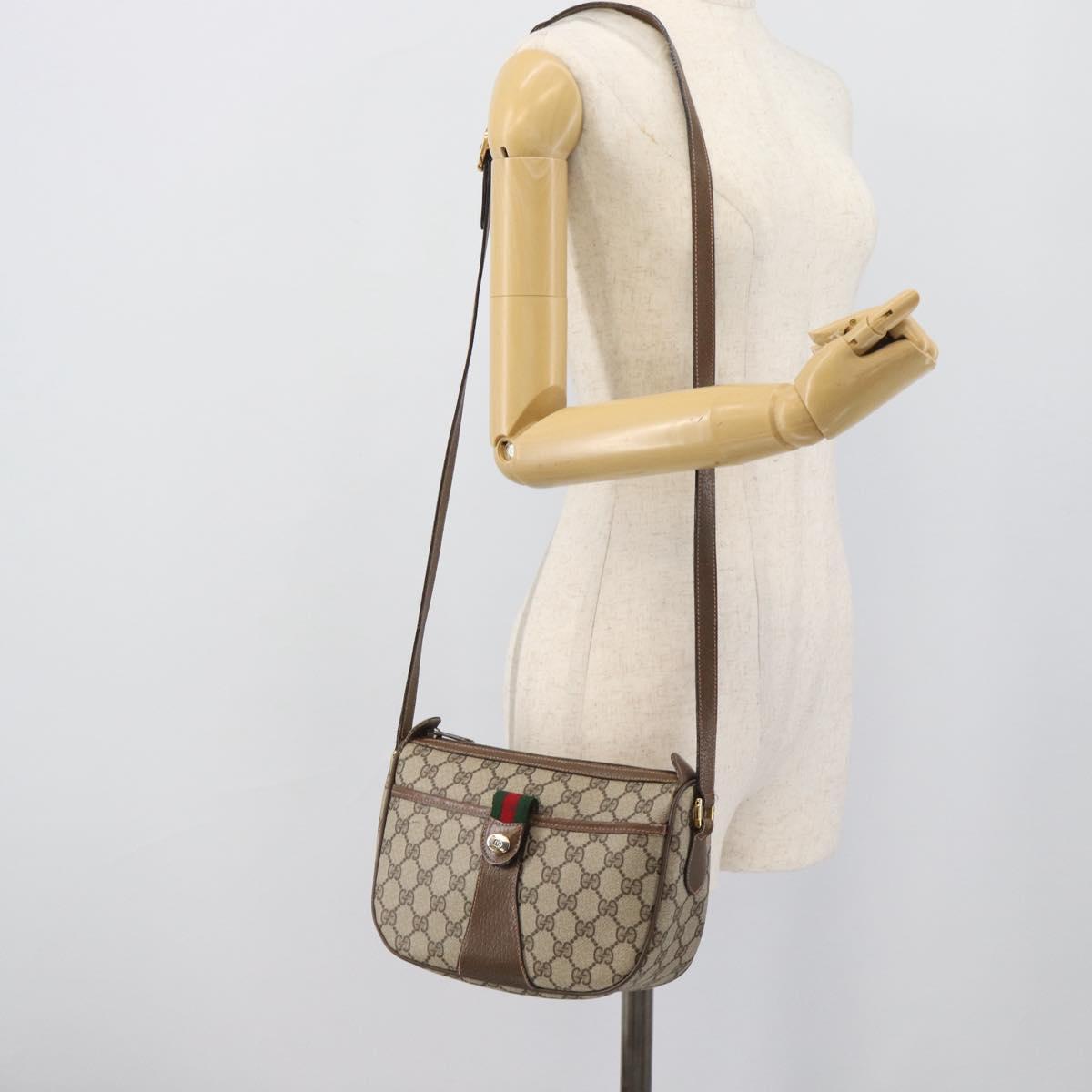 GUCCI GG Supreme Web Sherry Line Bag PVC Beige Gold 89 02 032 Auth 192195