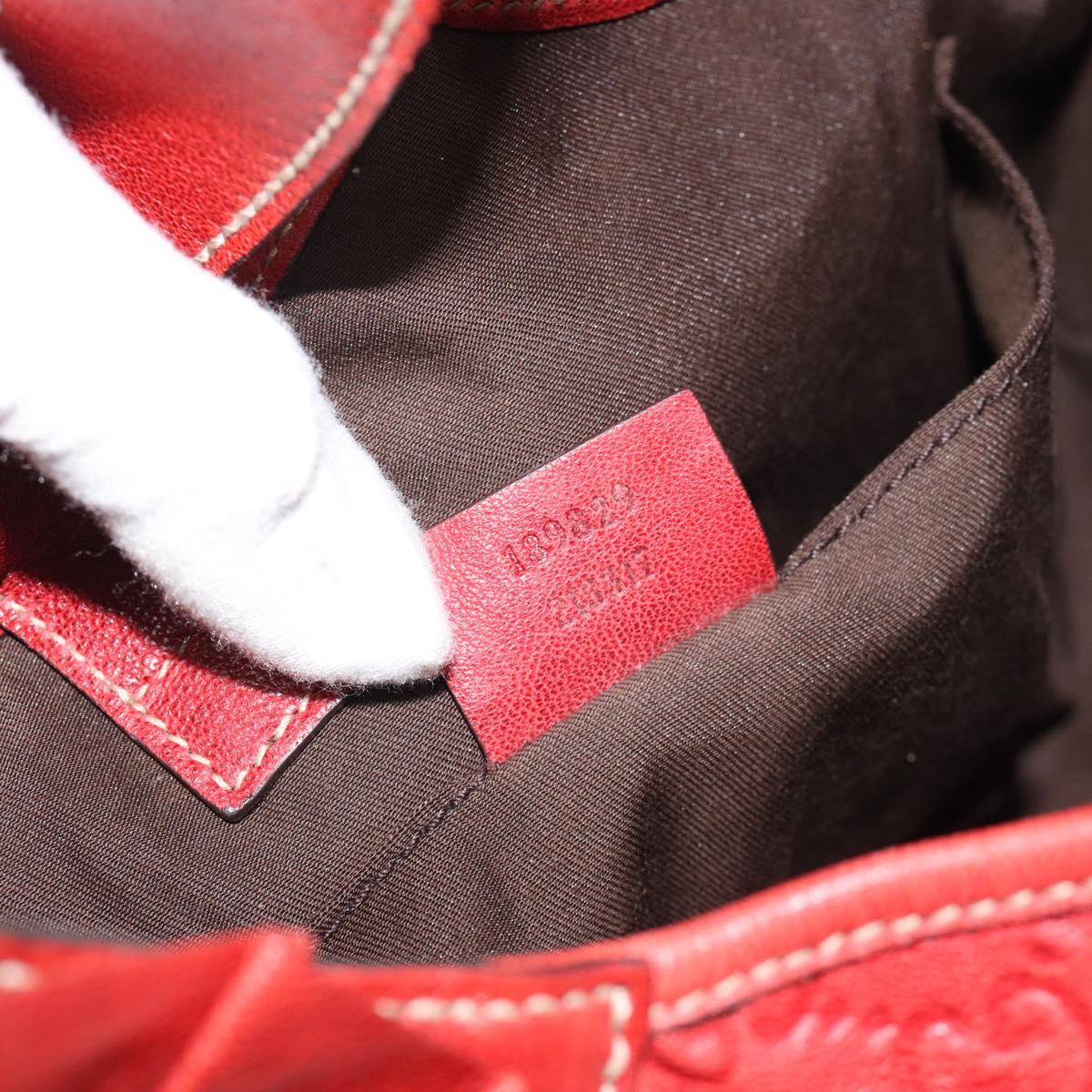 GUCCI GG Canvas Guccissima Trophy Bag Leather Red Gold 189829 Auth 192196V