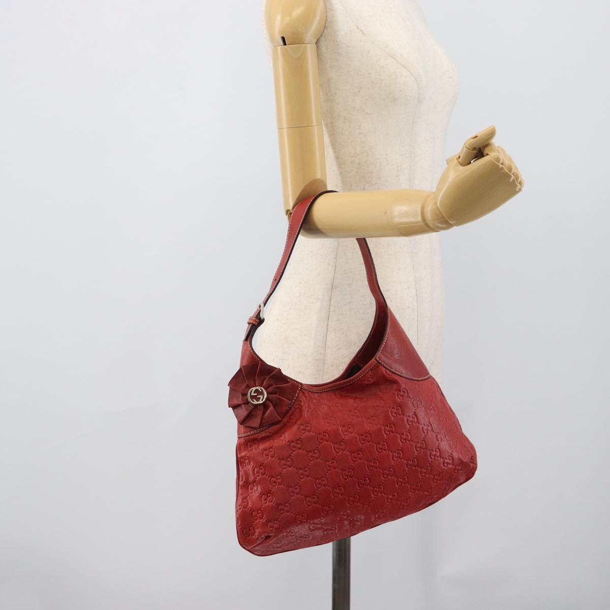GUCCI GG Canvas Guccissima Trophy Bag Leather Red Gold 189829 Auth 192196V