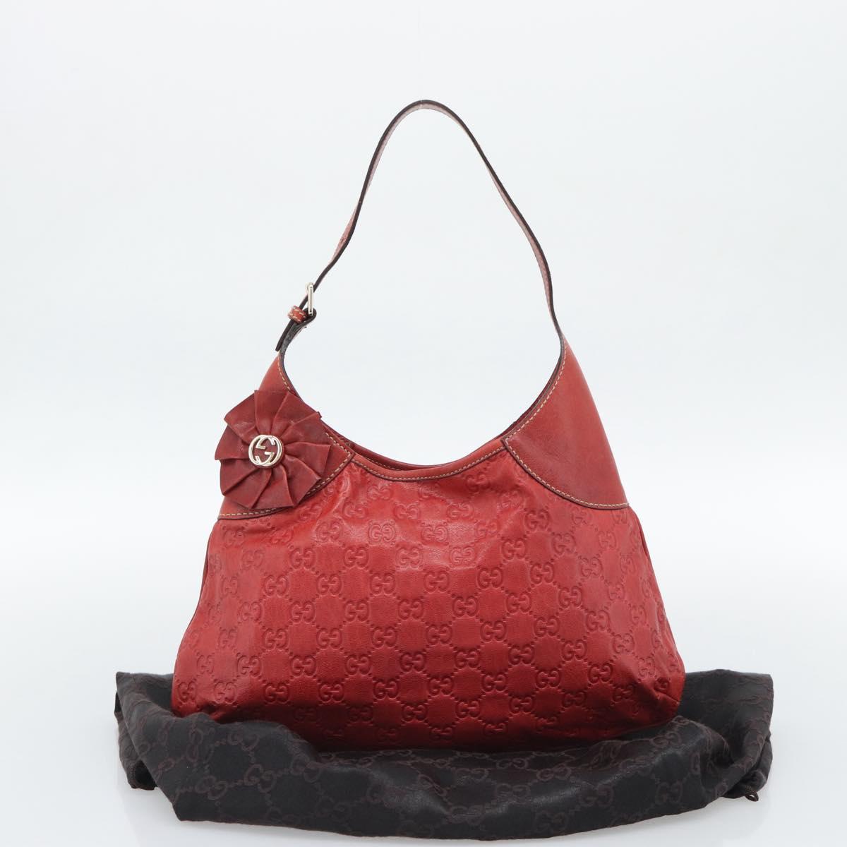 GUCCI GG Canvas Guccissima Trophy Bag Leather Red Gold 189829 Auth 192196V