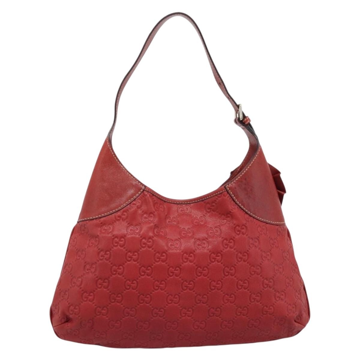 GUCCI GG Canvas Guccissima Trophy Bag Leather Red Gold 189829 Auth 192196V