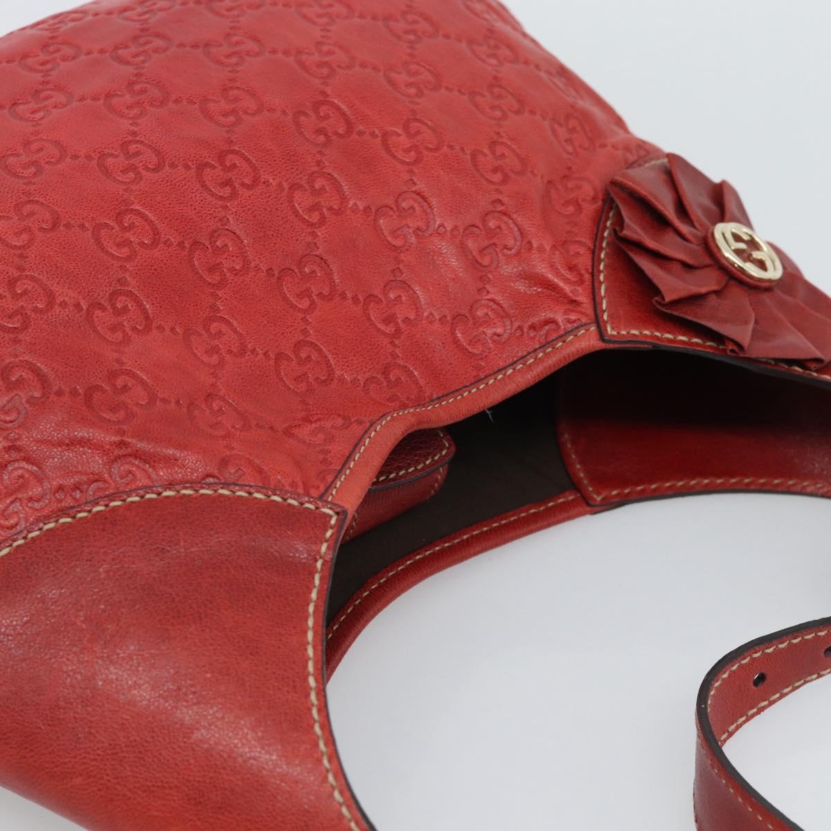 GUCCI GG Canvas Guccissima Trophy Bag Leather Red Gold 189829 Auth 192196V