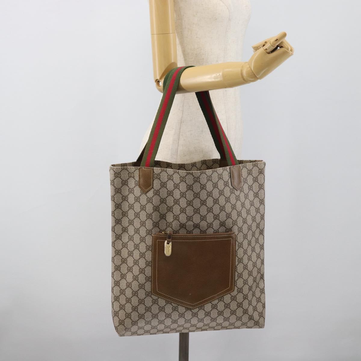 GUCCI GG Supreme Web Sherry Line Tote Bag PVC Beige Gold Auth 192197