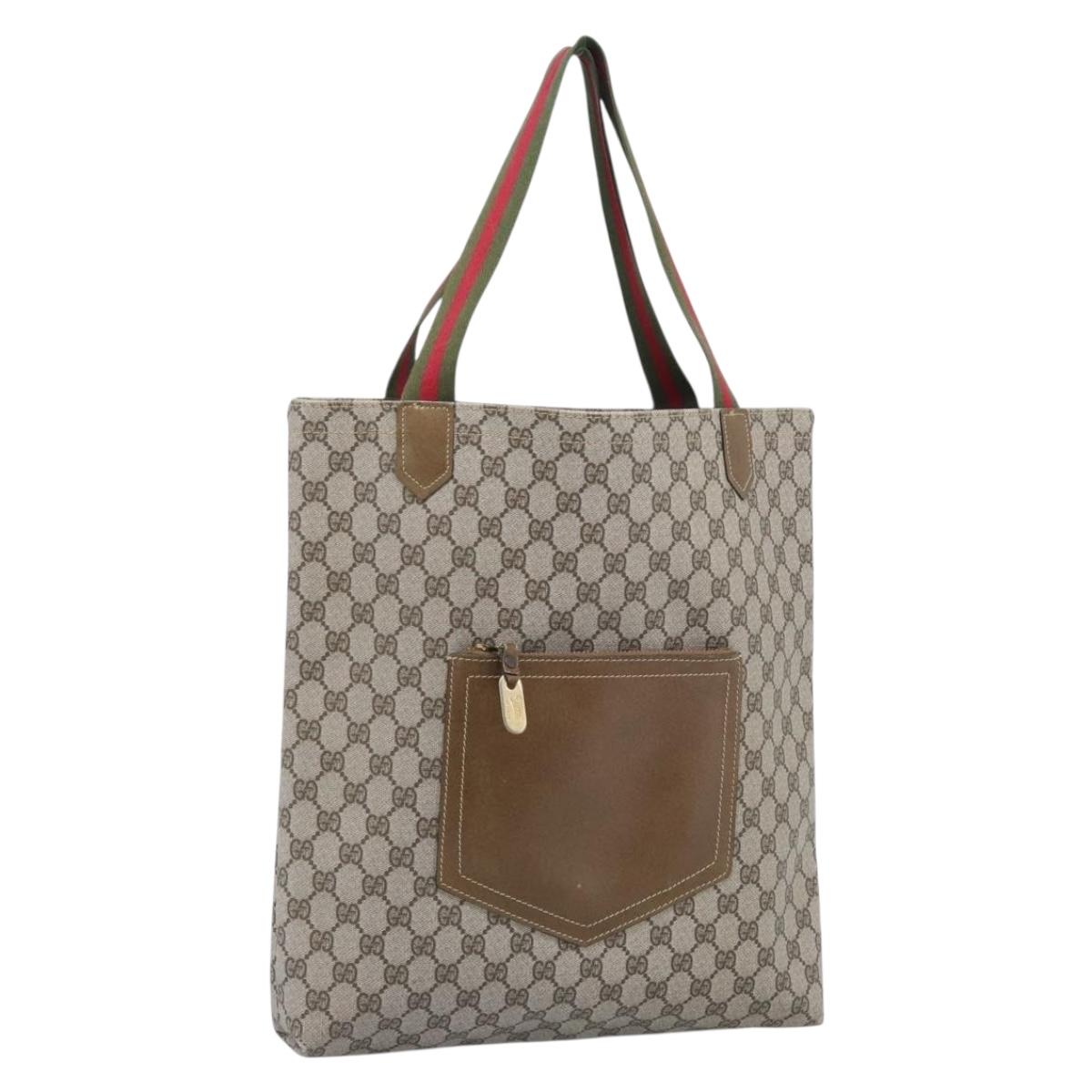 GUCCI GG Supreme Web Sherry Line Tote Bag PVC Beige Gold Auth 192197