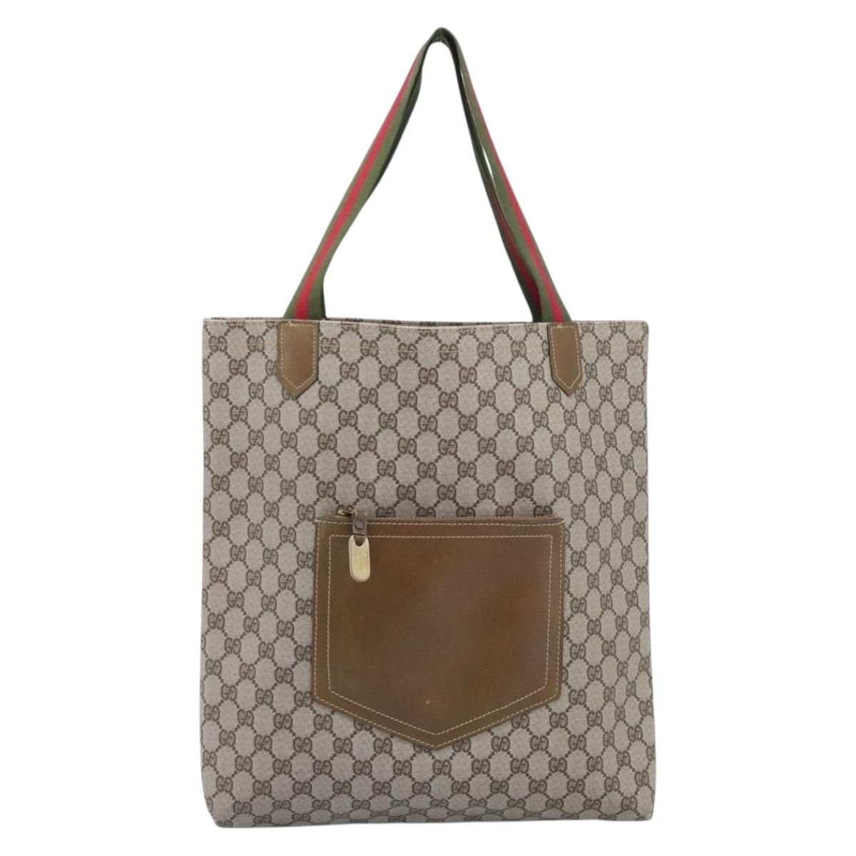 GUCCI GG Supreme Web Sherry Line Tote Bag PVC Beige Gold Auth 192197