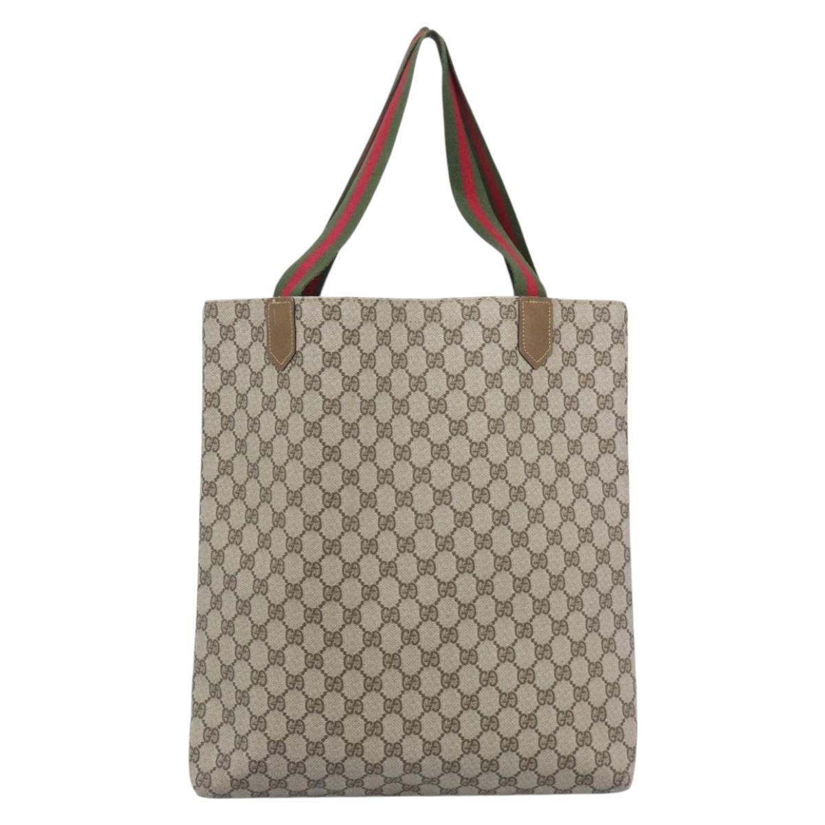 GUCCI GG Supreme Web Sherry Line Tote Bag PVC Beige Gold Auth 192197