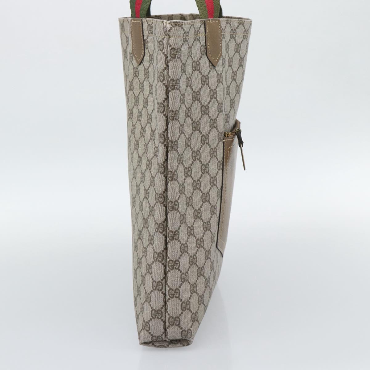 GUCCI GG Supreme Web Sherry Line Tote Bag PVC Beige Gold Auth 192197