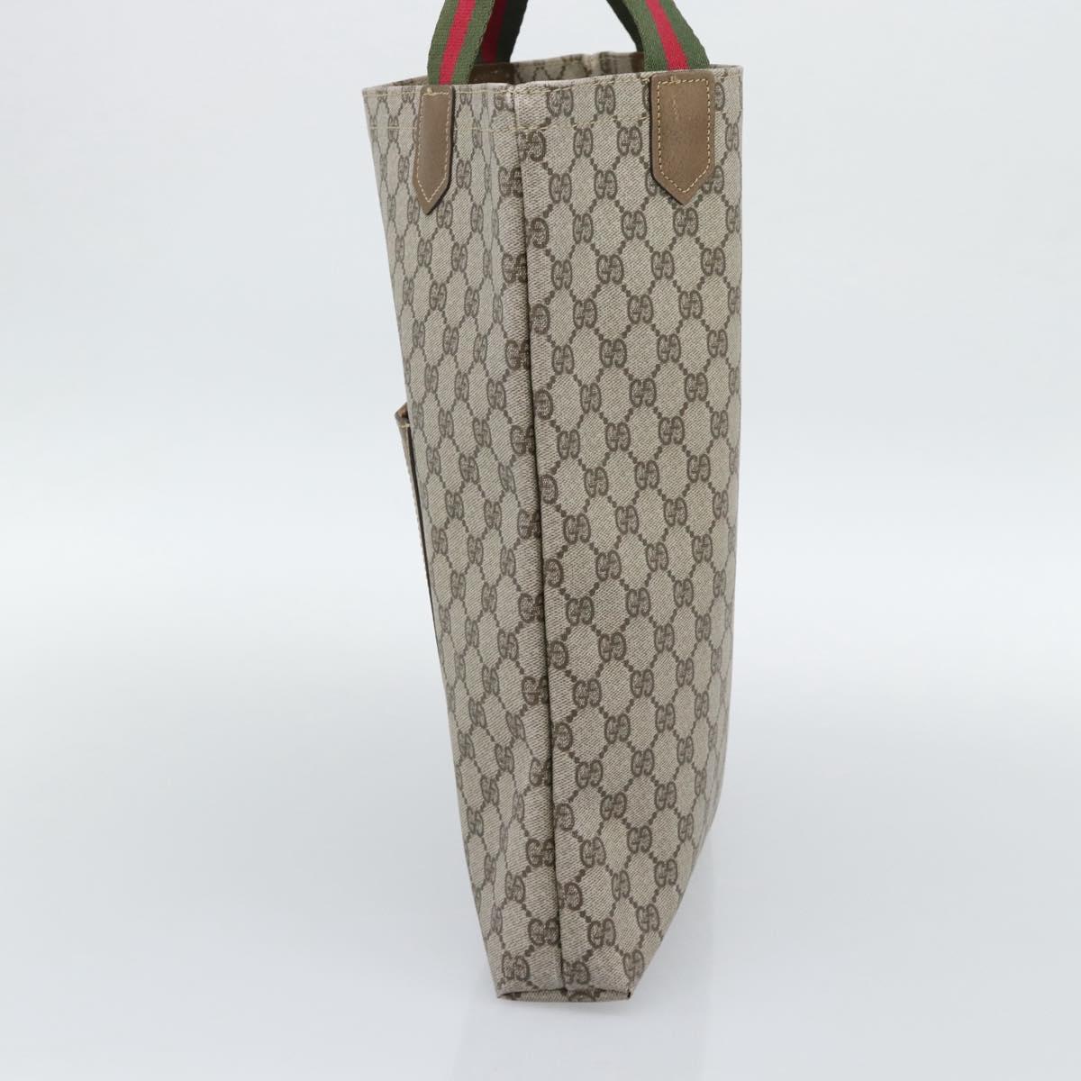 GUCCI GG Supreme Web Sherry Line Tote Bag PVC Beige Gold Auth 192197