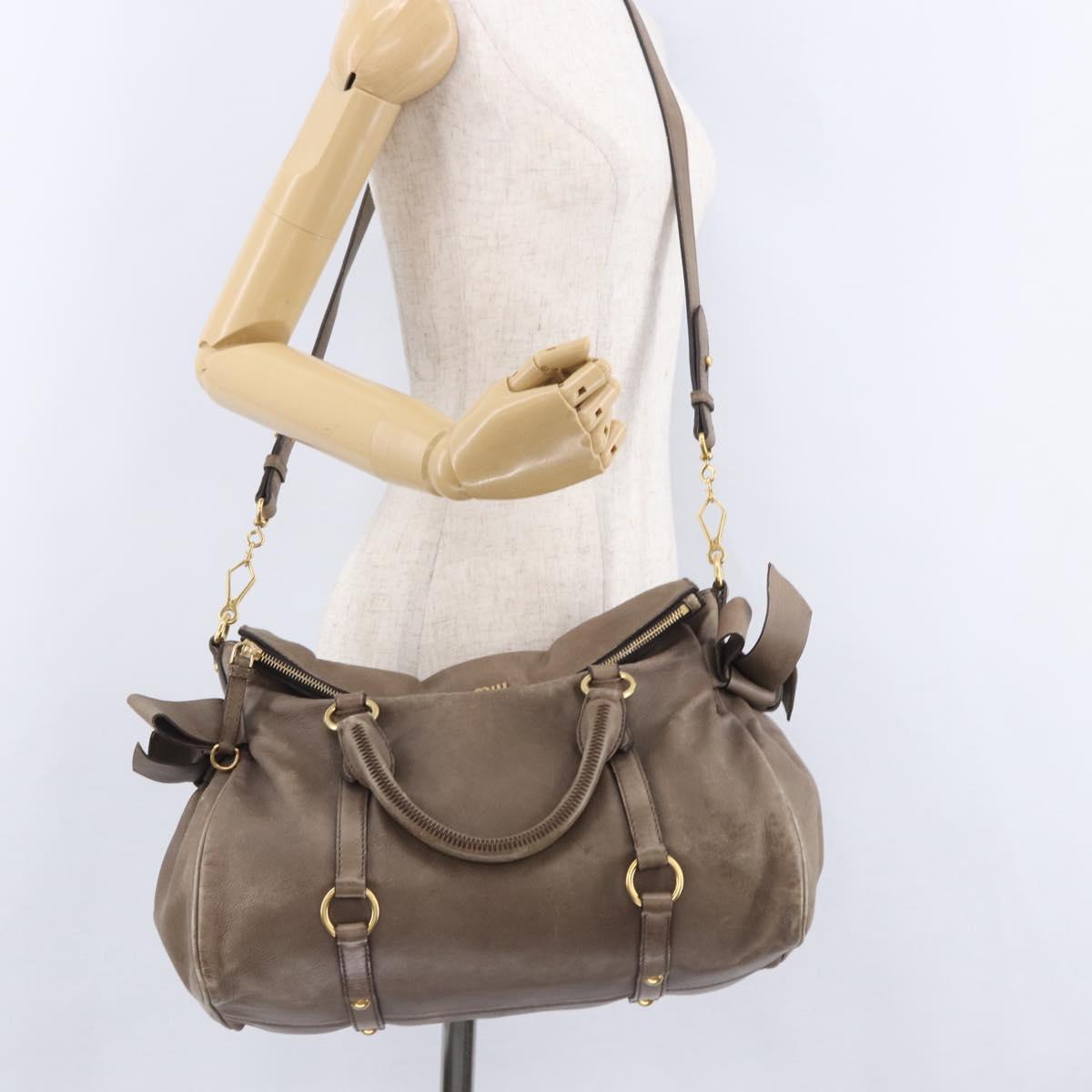 Miu Miu Hand Bag Leather 2way Beige Gold Auth 192198V