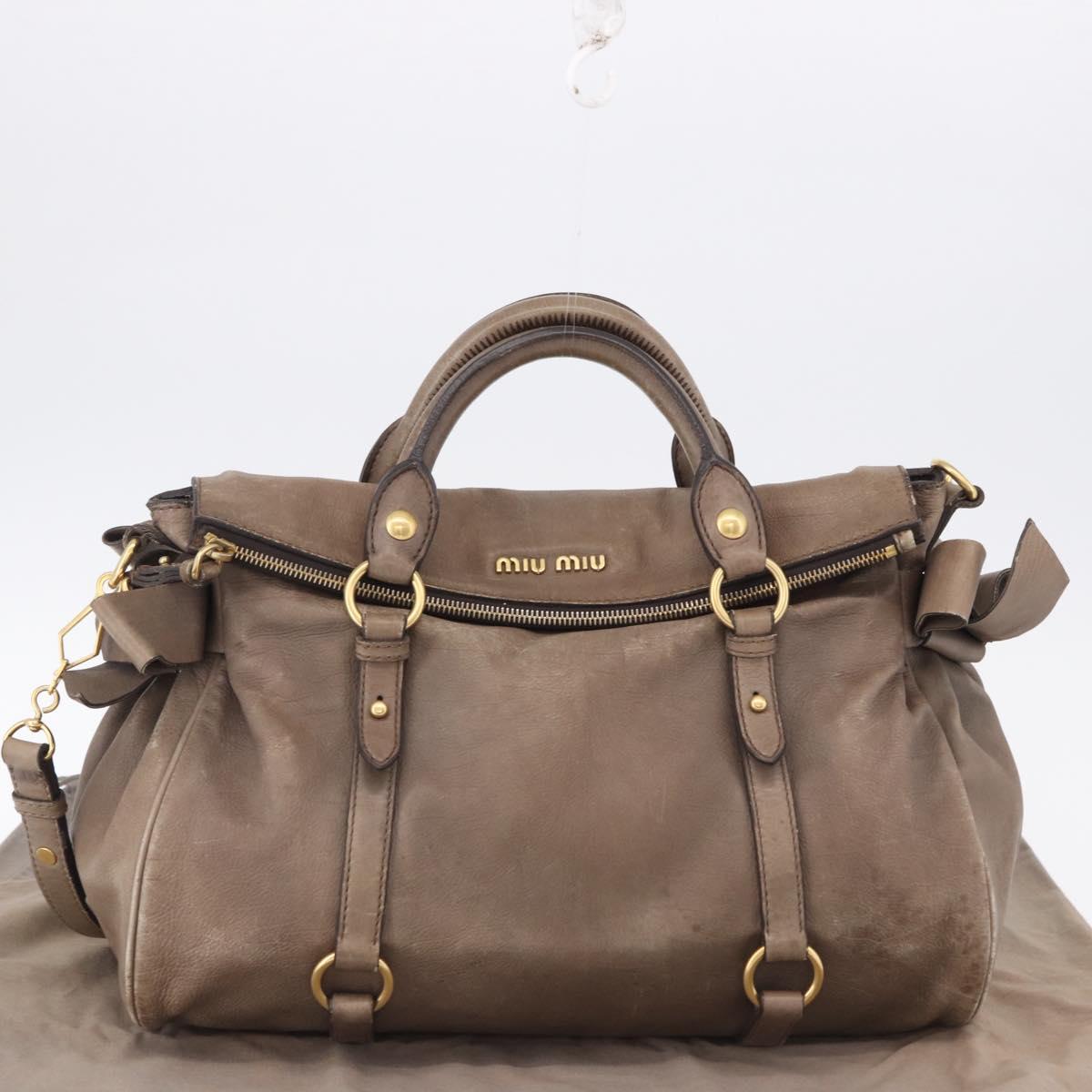 Miu Miu Hand Bag Leather 2way Beige Gold Auth 192198V