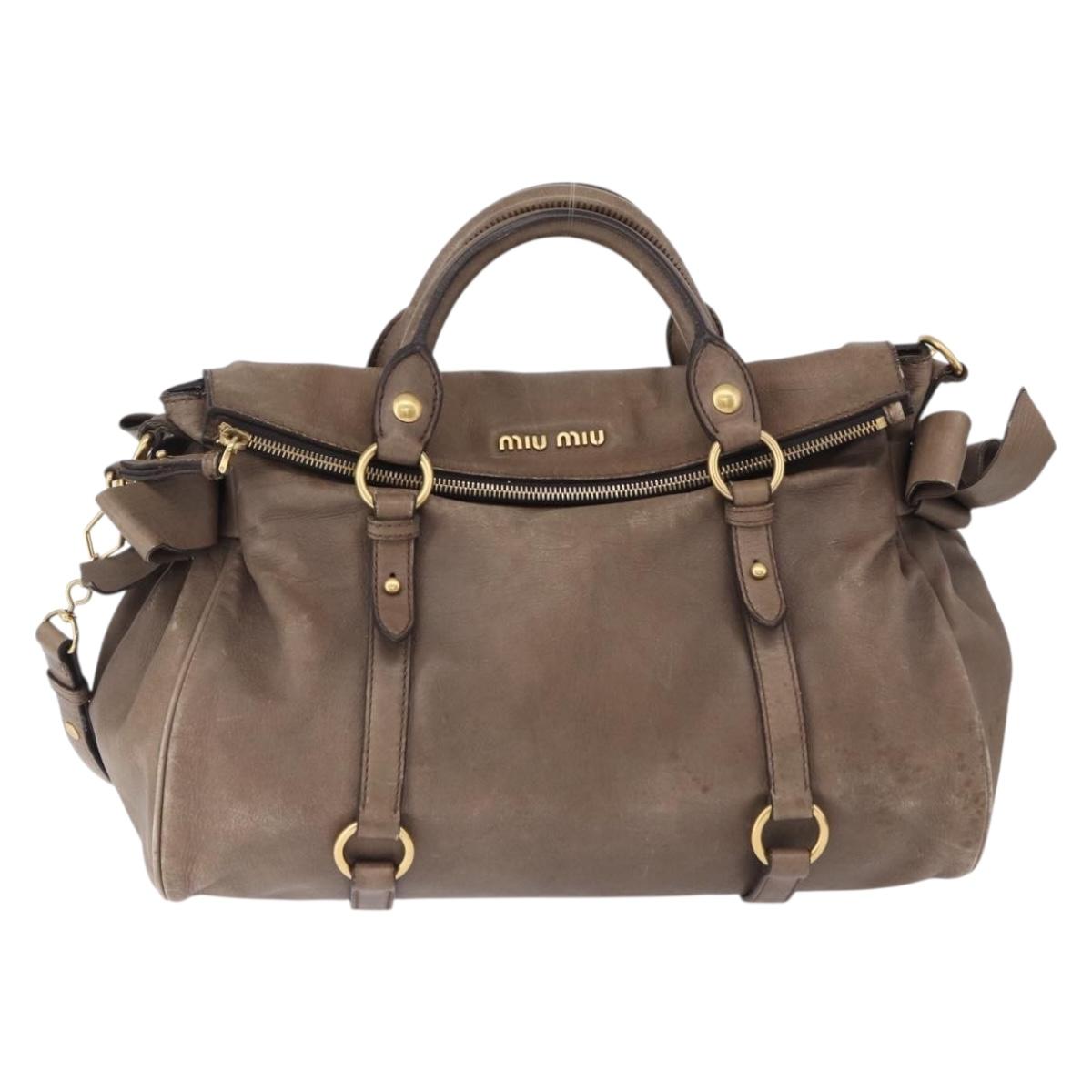 Miu Miu Hand Bag Leather 2way Beige Gold Auth 192198V
