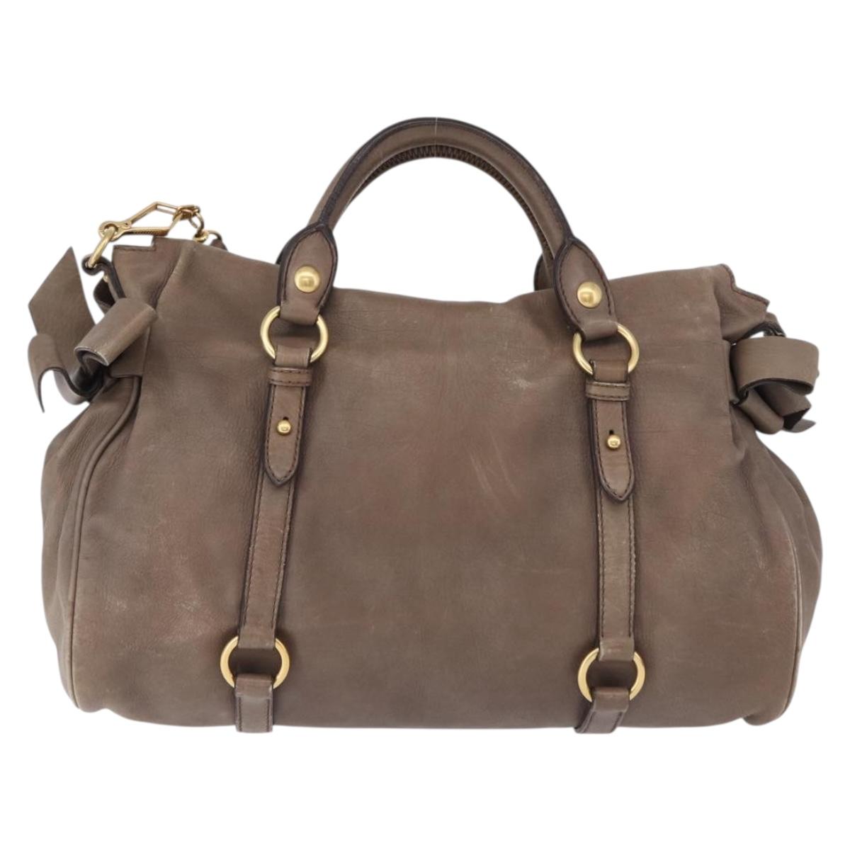 Miu Miu Hand Bag Leather 2way Beige Gold Auth 192198V