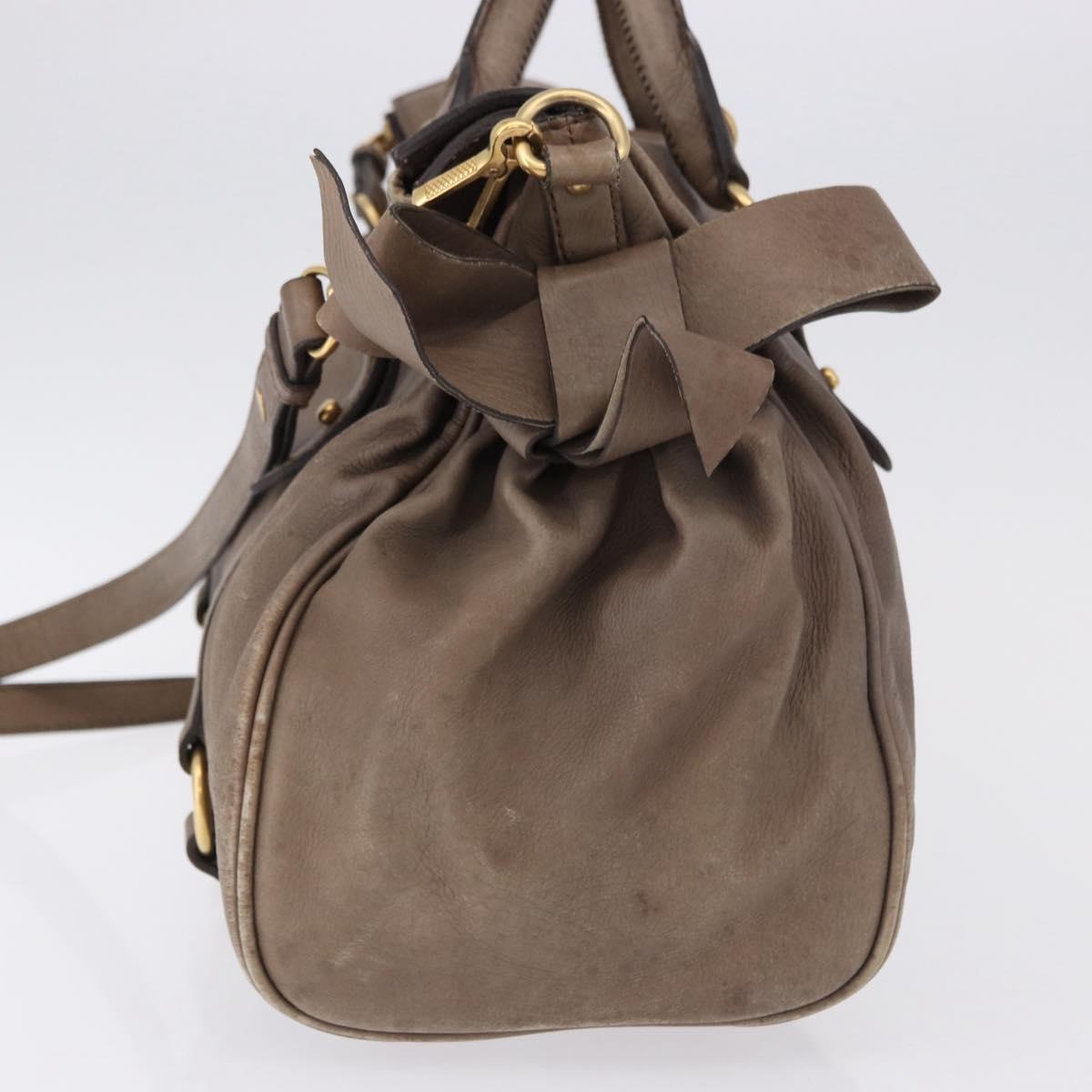 Miu Miu Hand Bag Leather 2way Beige Gold Auth 192198V