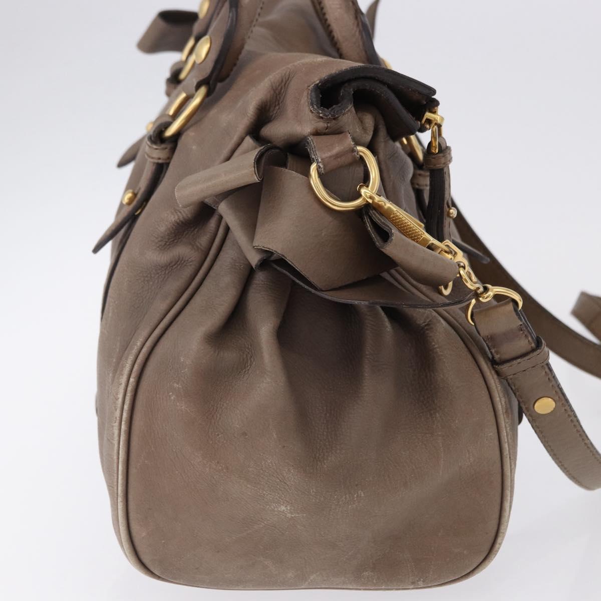 Miu Miu Hand Bag Leather 2way Beige Gold Auth 192198V