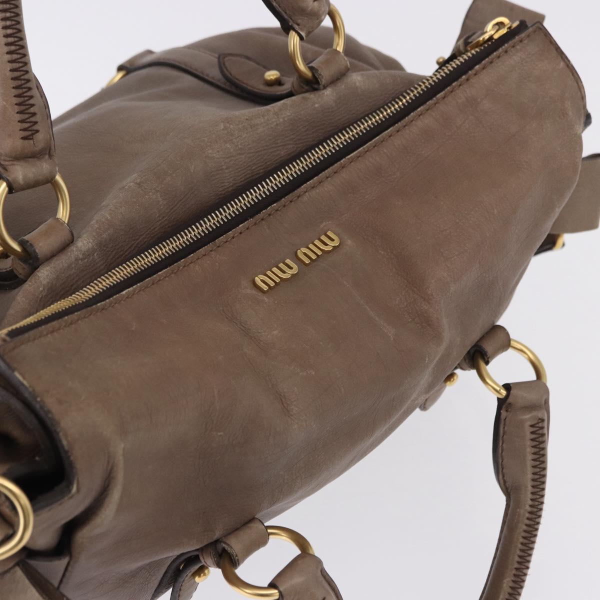 Miu Miu Hand Bag Leather 2way Beige Gold Auth 192198V