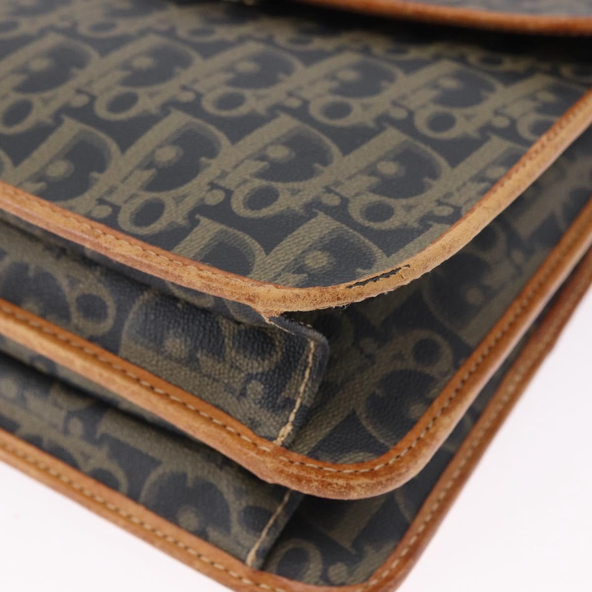 Christian Dior Trotter Canvas Hand Bag PVC 2way Navy Gold Auth 192200