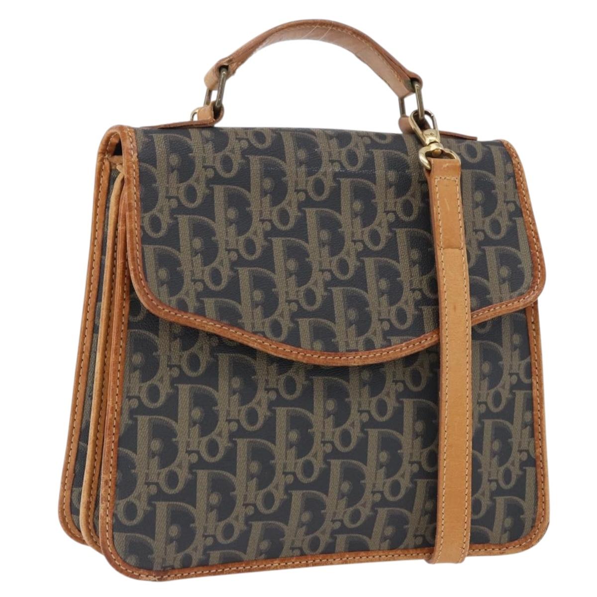 Christian Dior Trotter Canvas Hand Bag PVC 2way Navy Gold Auth 192200