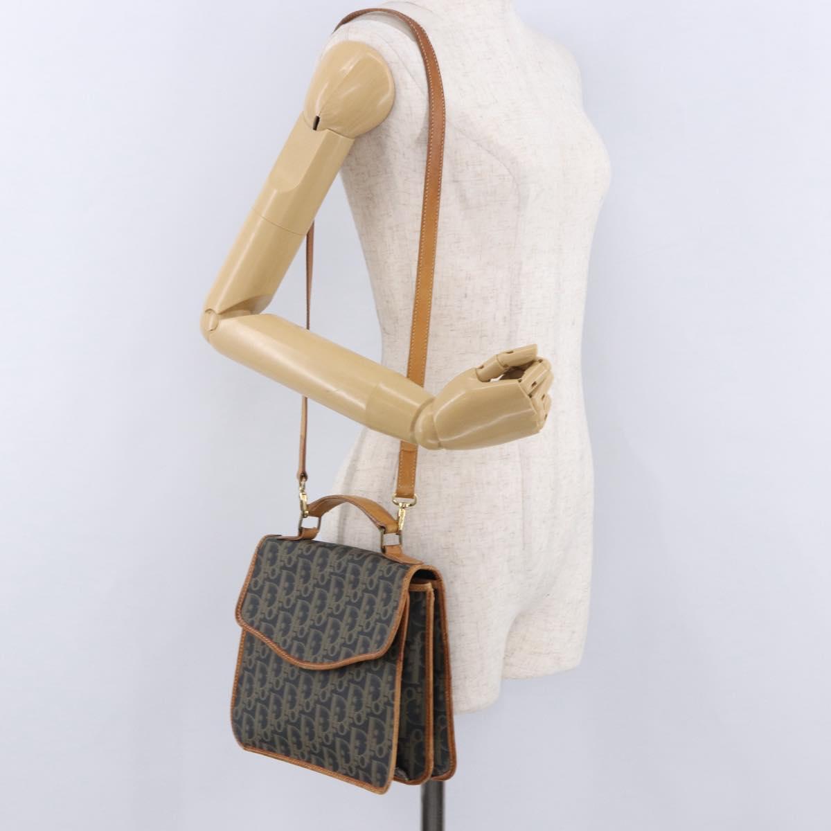Christian Dior Trotter Canvas Hand Bag PVC 2way Navy Gold Auth 192200