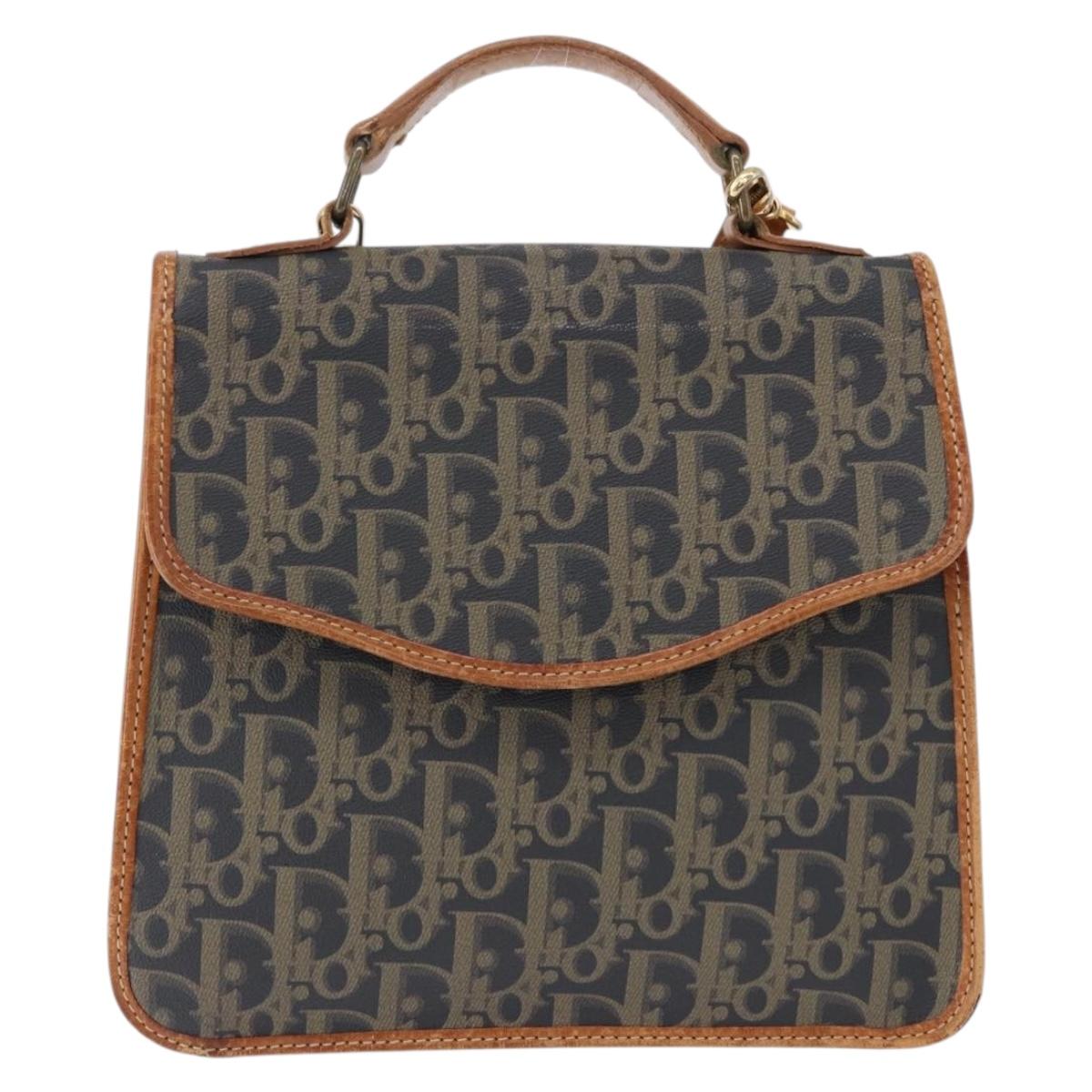 Christian Dior Trotter Canvas Hand Bag PVC 2way Navy Gold Auth 192200