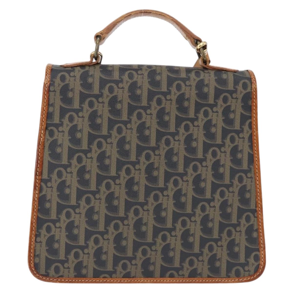 Christian Dior Trotter Canvas Hand Bag PVC 2way Navy Gold Auth 192200