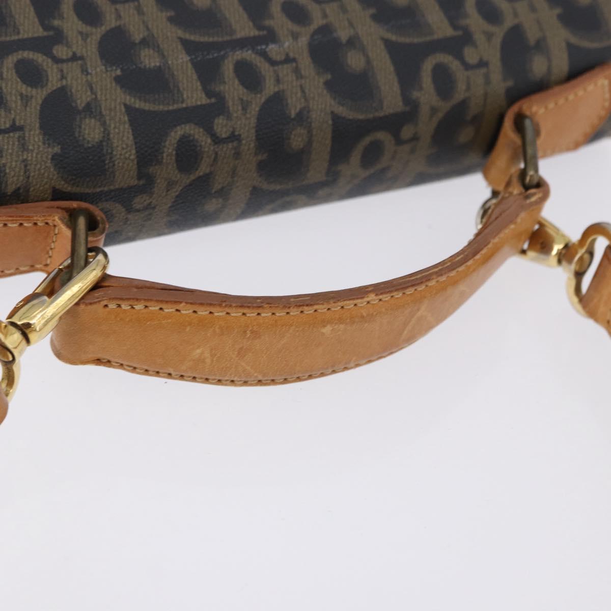 Christian Dior Trotter Canvas Hand Bag PVC 2way Navy Gold Auth 192200