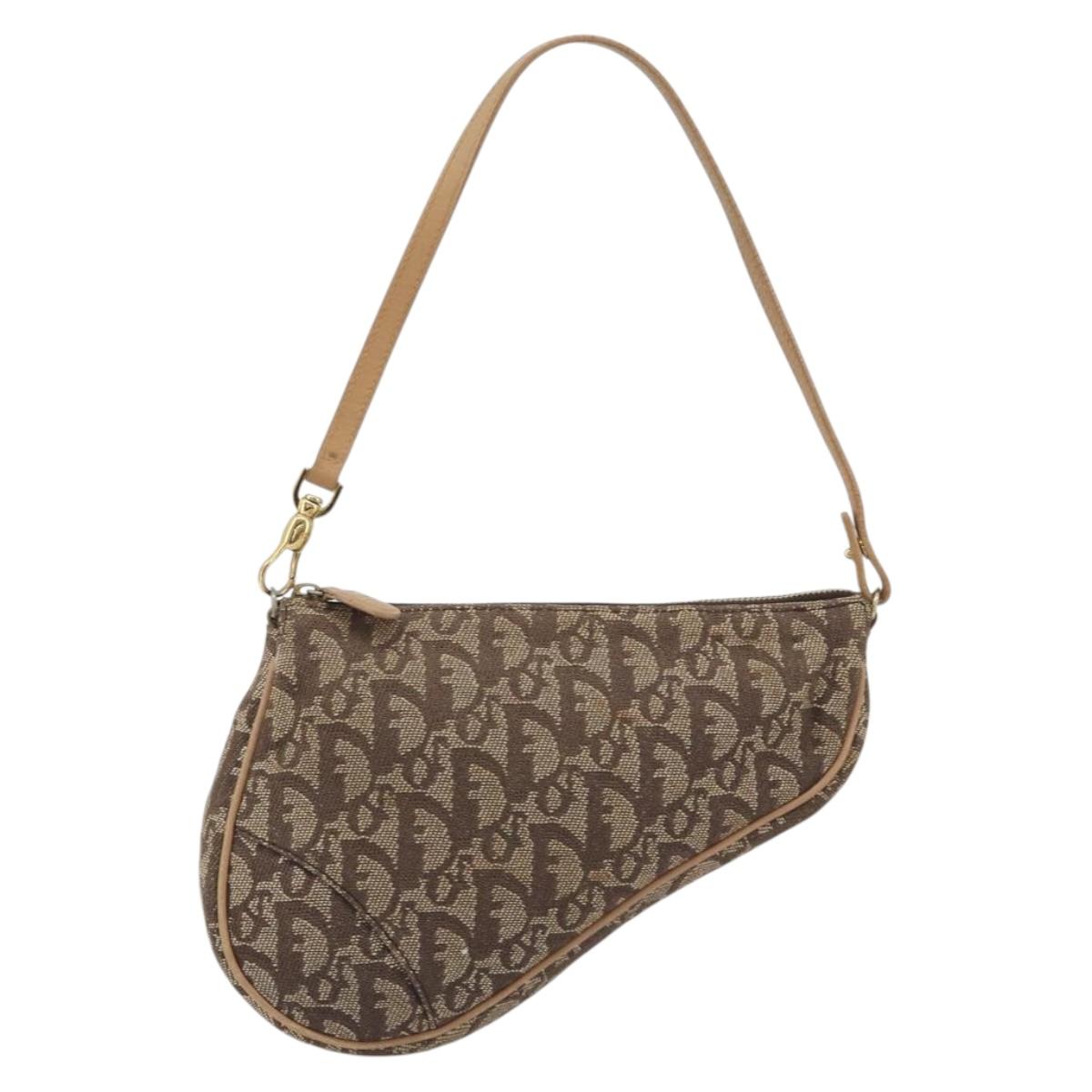 Christian Dior Trotter Canvas Saddle Accessory Pouch Brown Gold Auth 192201A
