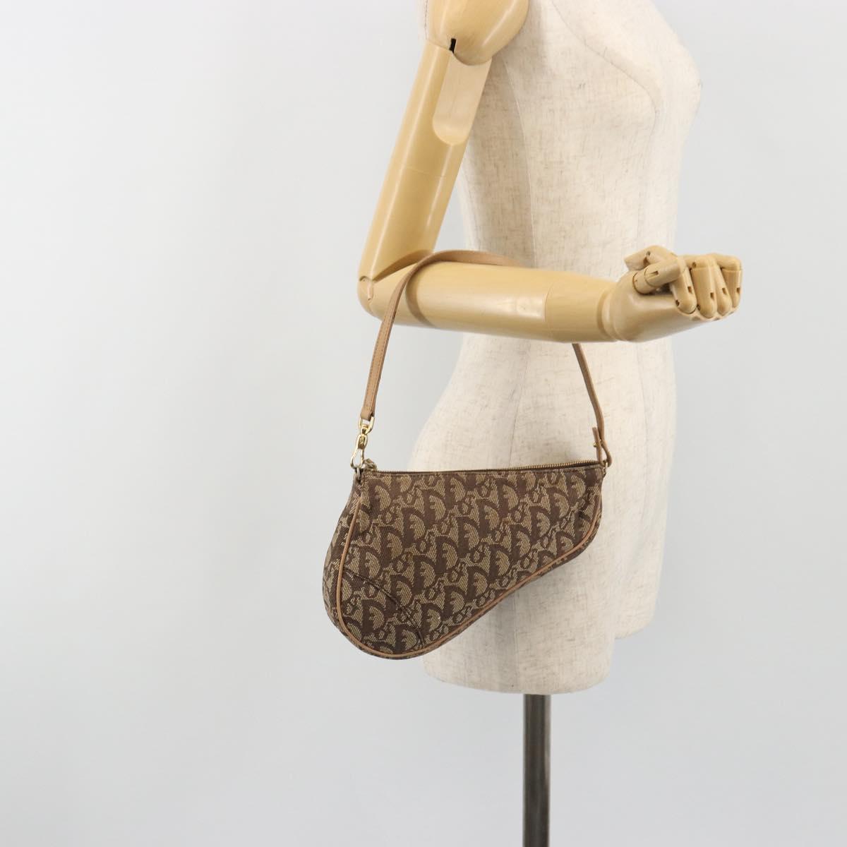 Christian Dior Trotter Canvas Saddle Accessory Pouch Brown Gold Auth 192201A