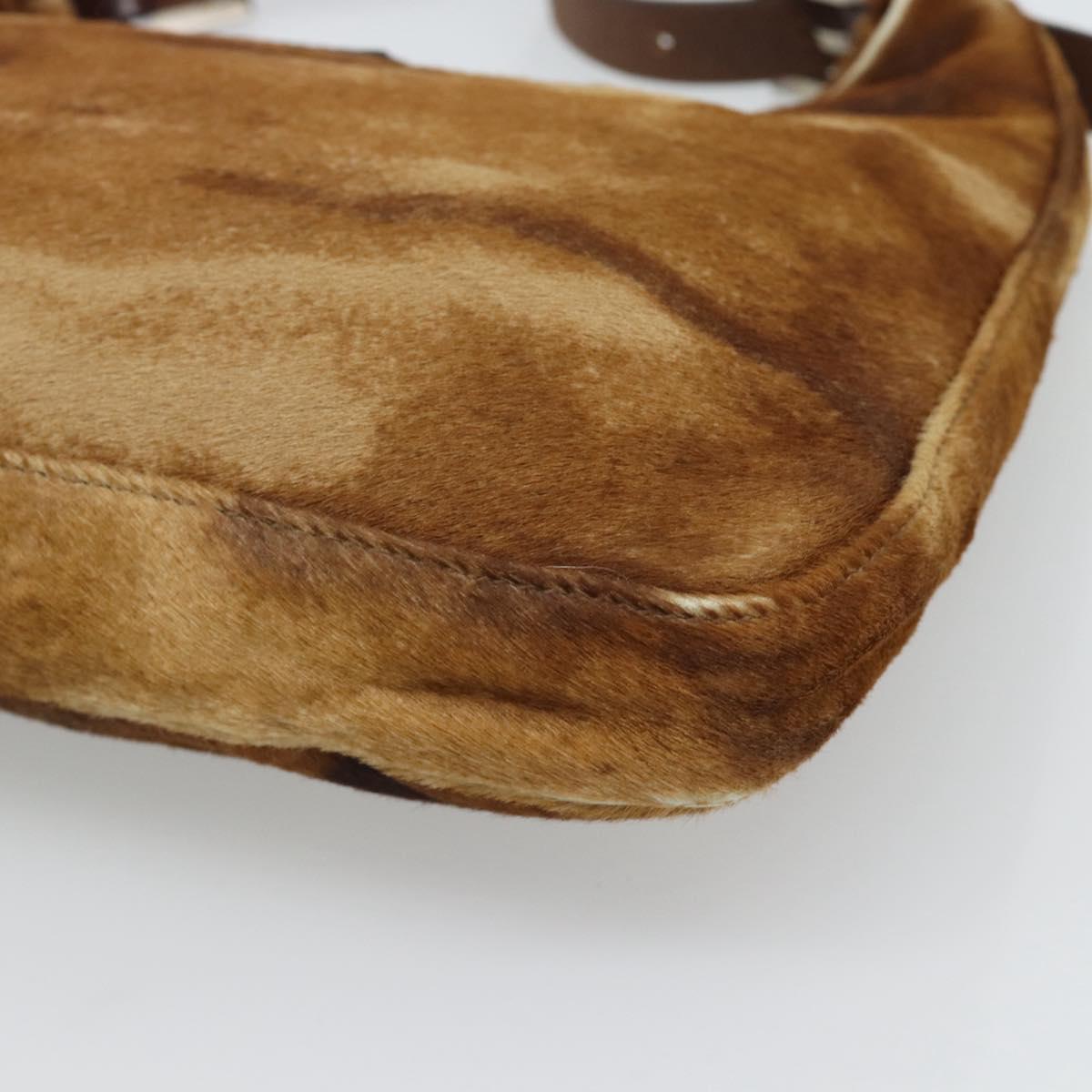 FENDI Mamma Baguette Shoulder Bag Harako Leather Brown Silver Auth 192202V
