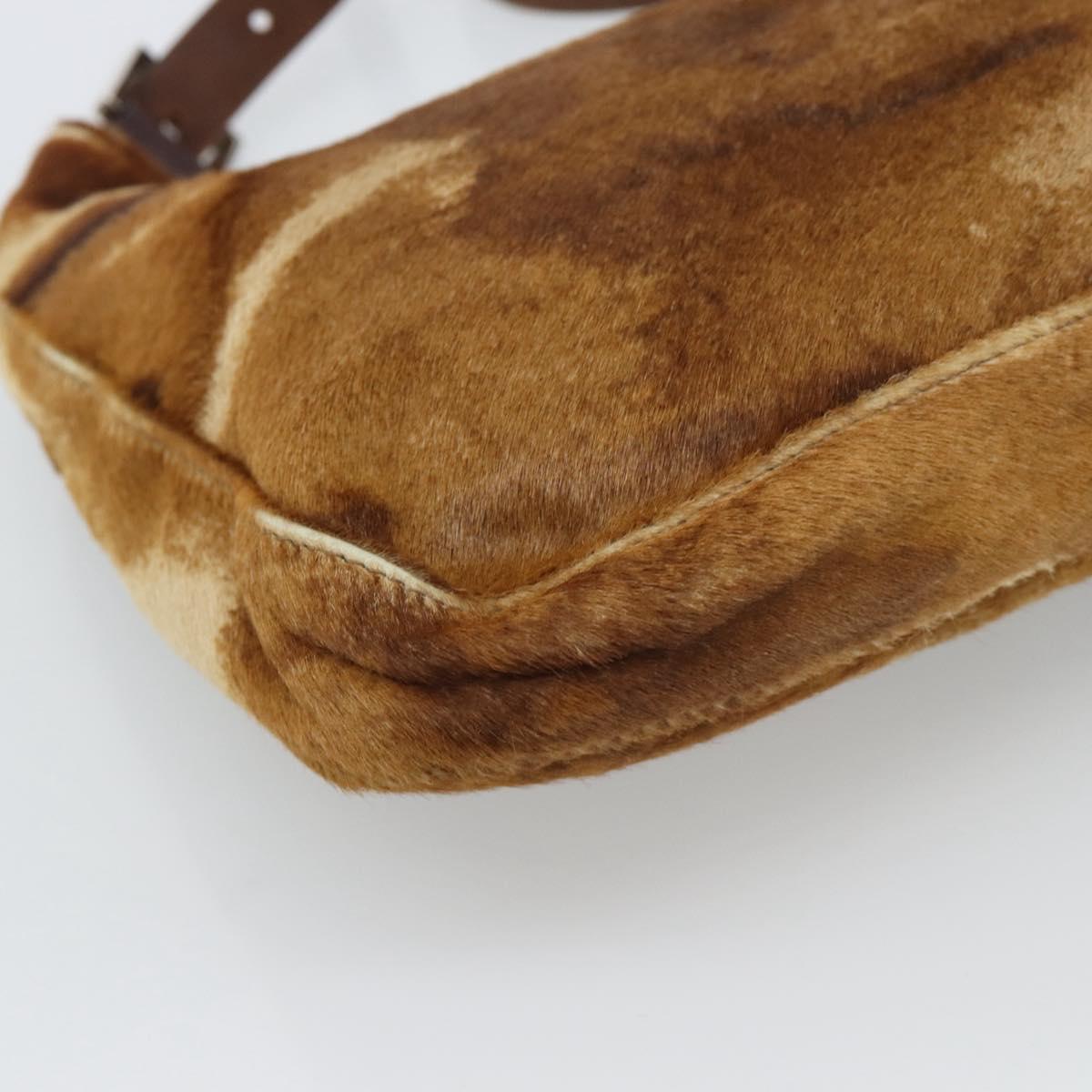 FENDI Mamma Baguette Shoulder Bag Harako Leather Brown Silver Auth 192202V