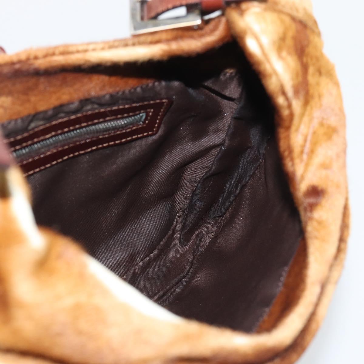 FENDI Mamma Baguette Shoulder Bag Harako Leather Brown Silver Auth 192202V