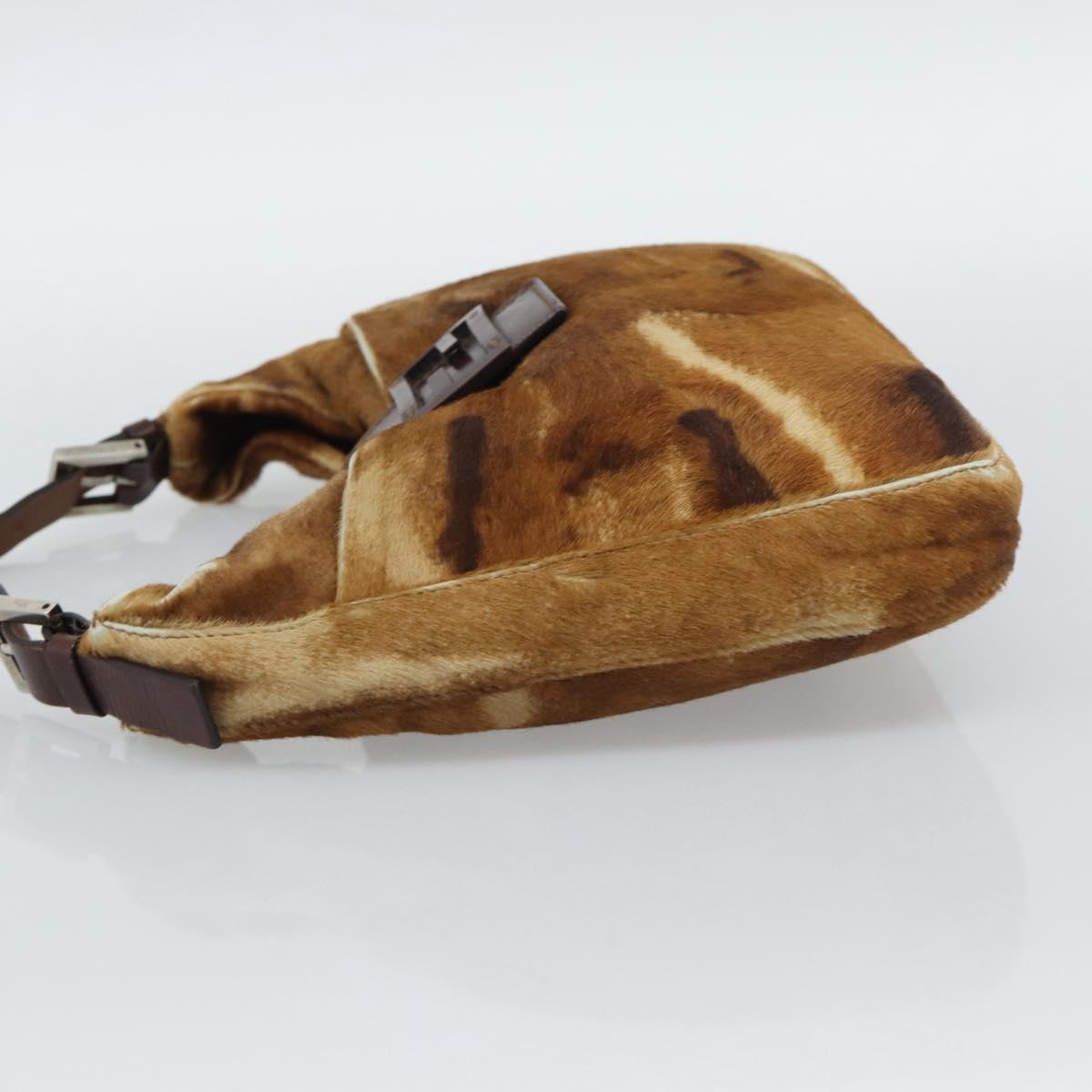 FENDI Mamma Baguette Shoulder Bag Harako Leather Brown Silver Auth 192202V